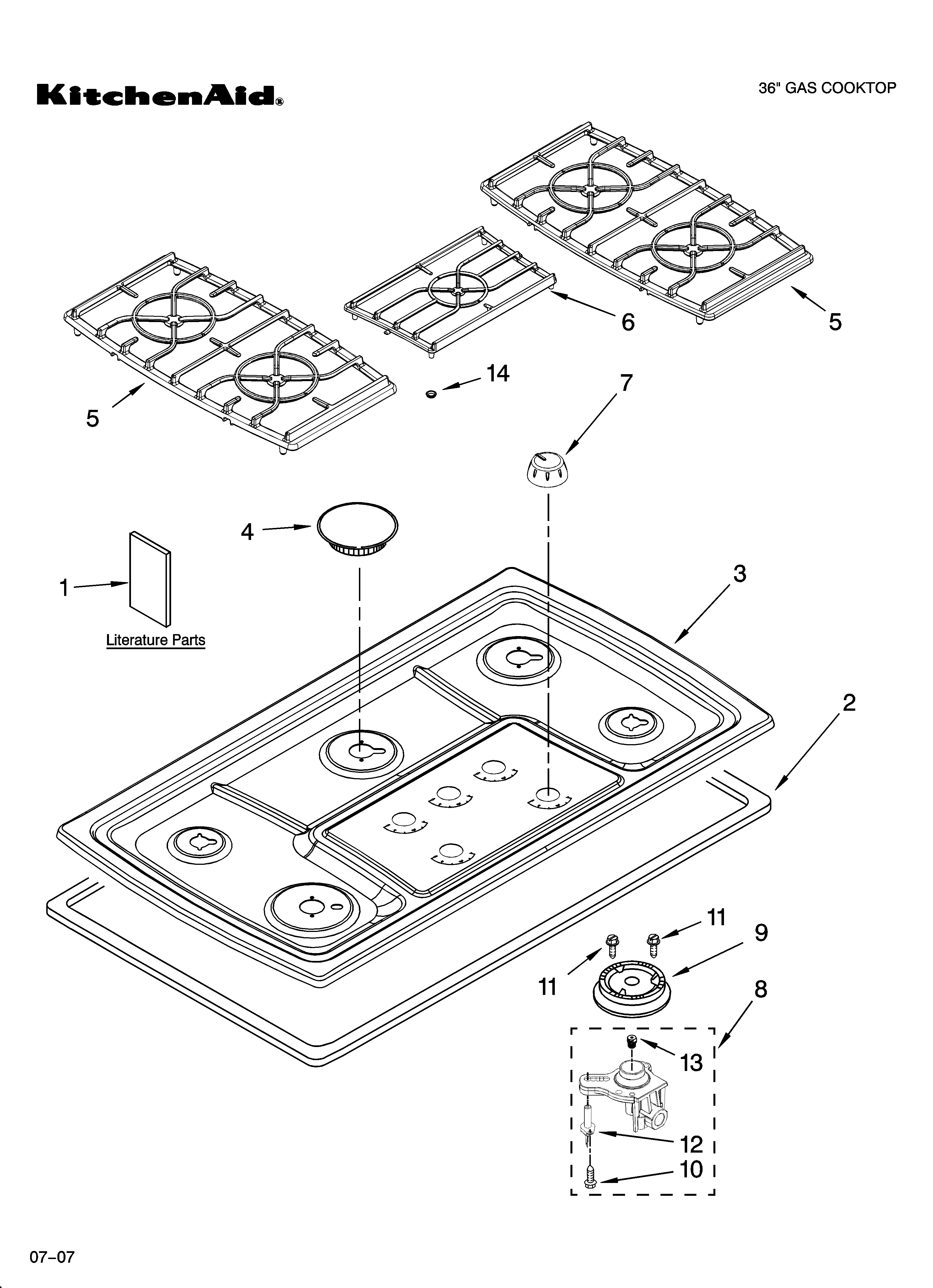 Cooktop, burner and grate parts