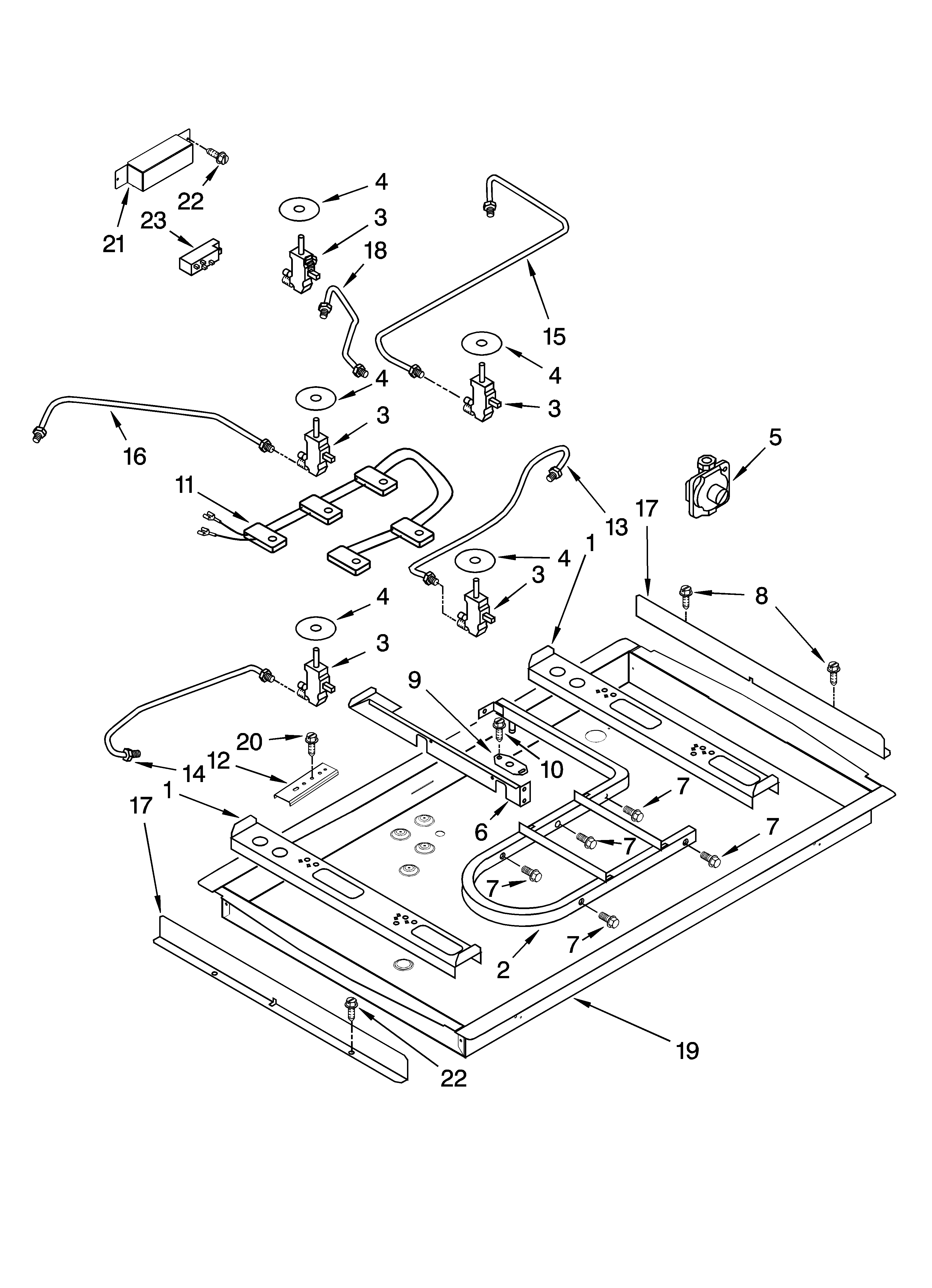 Burner box, gas valves, and switches, optional parts