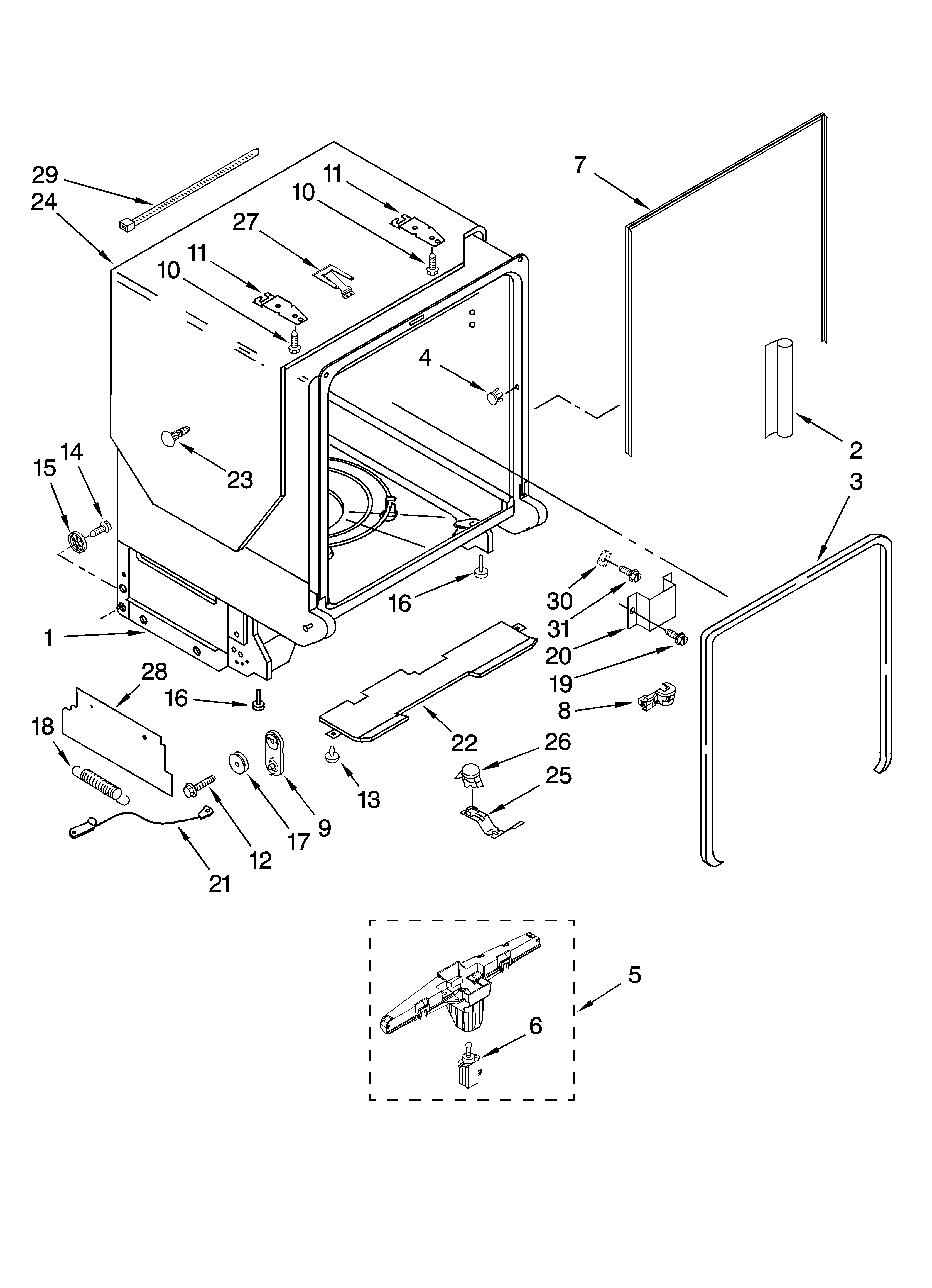 Tub and frame parts