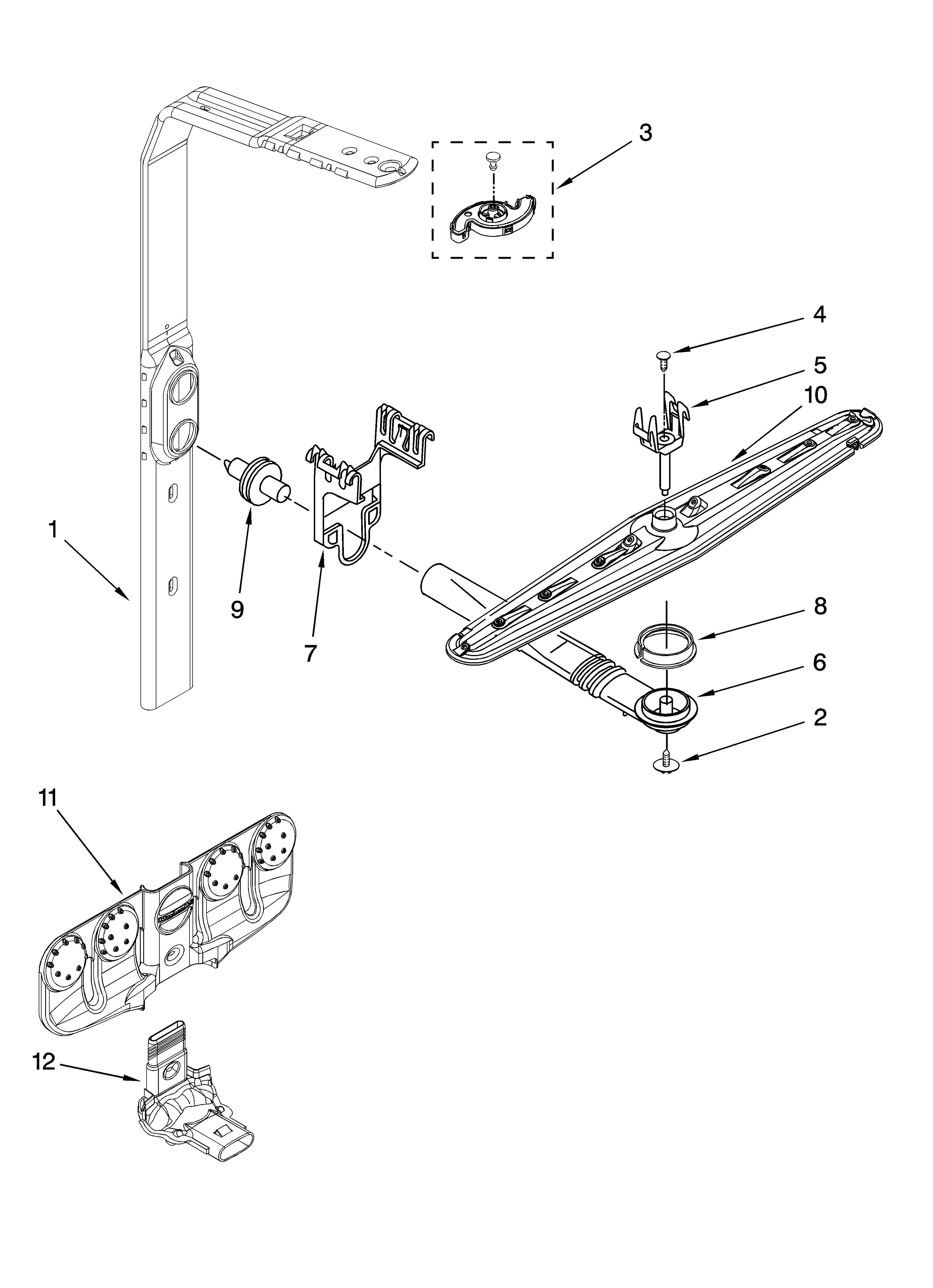 Upper wash and rinse parts