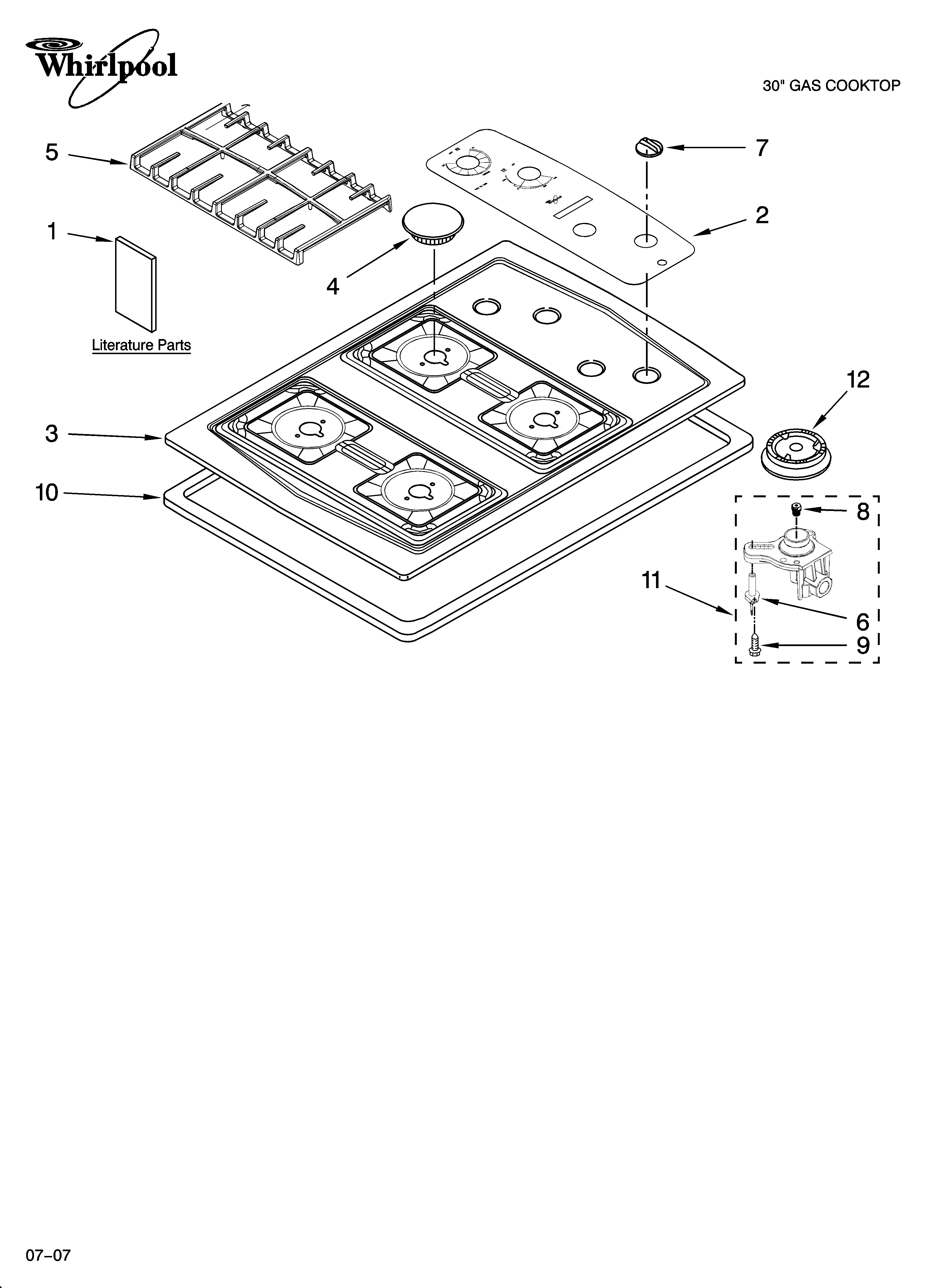 Cooktop, burner and grate parts