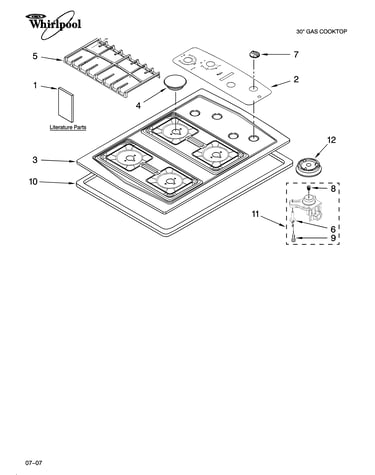 Cooktop, burner and grate parts