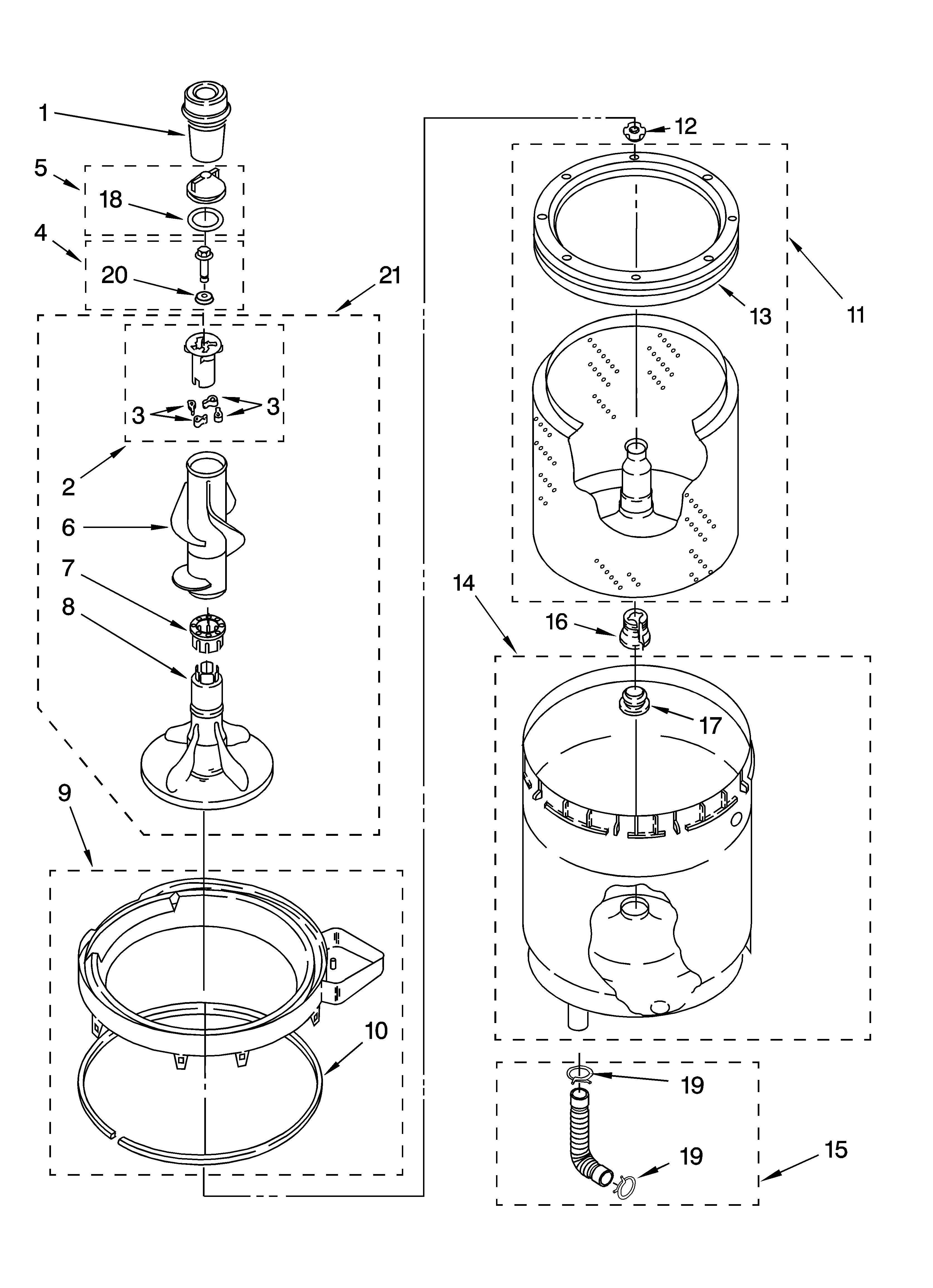 Agitator, basket and tub parts