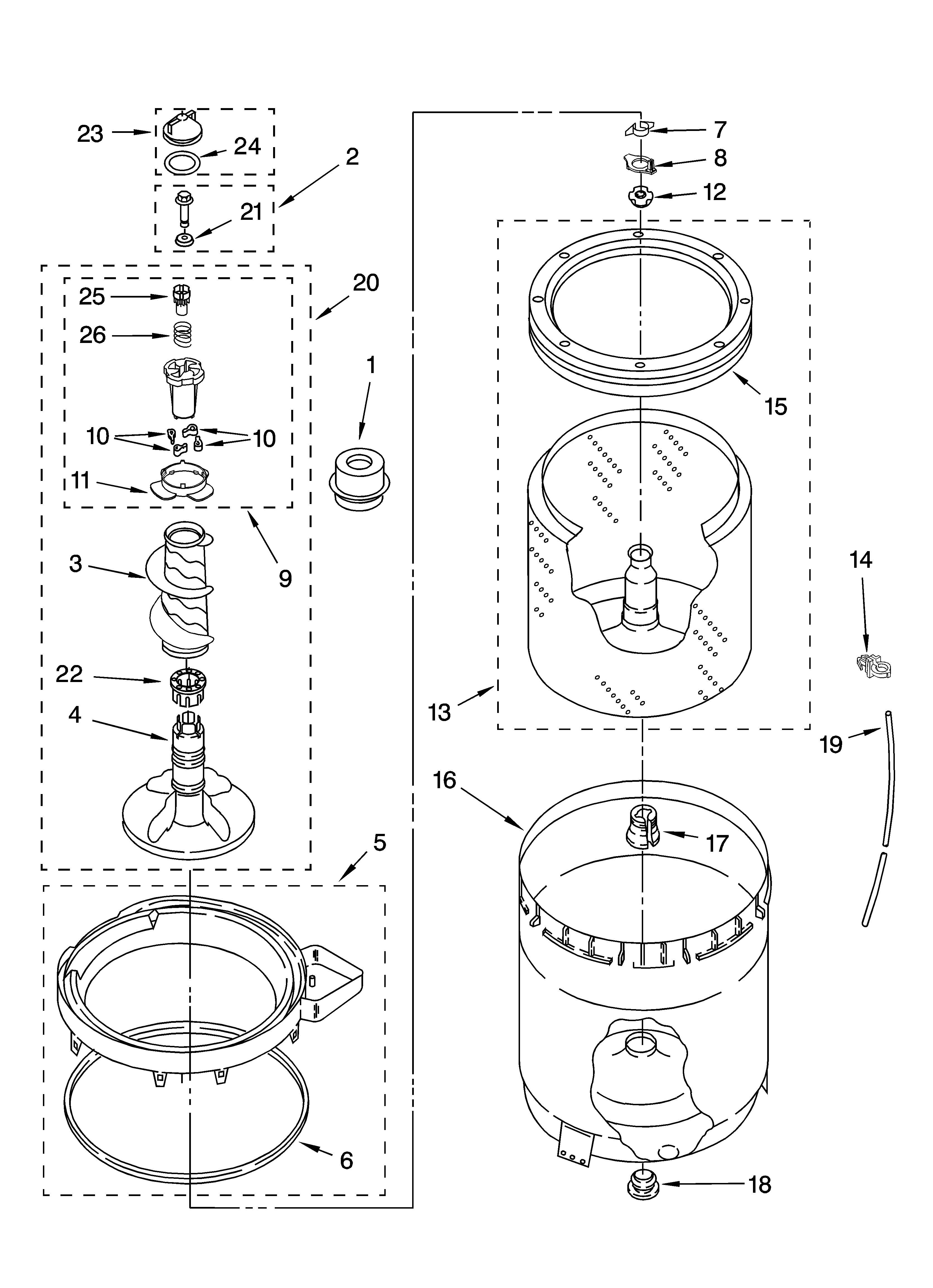 Agitator, basket and tub parts