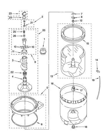 Agitator, basket and tub parts