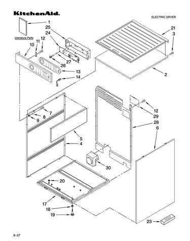 Top, controls and cabinet parts