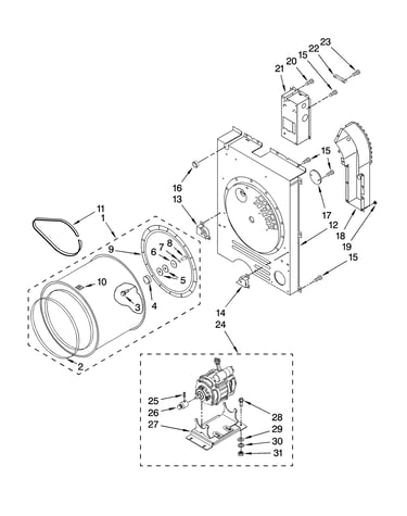 Drum, rear bulkhead and motor parts