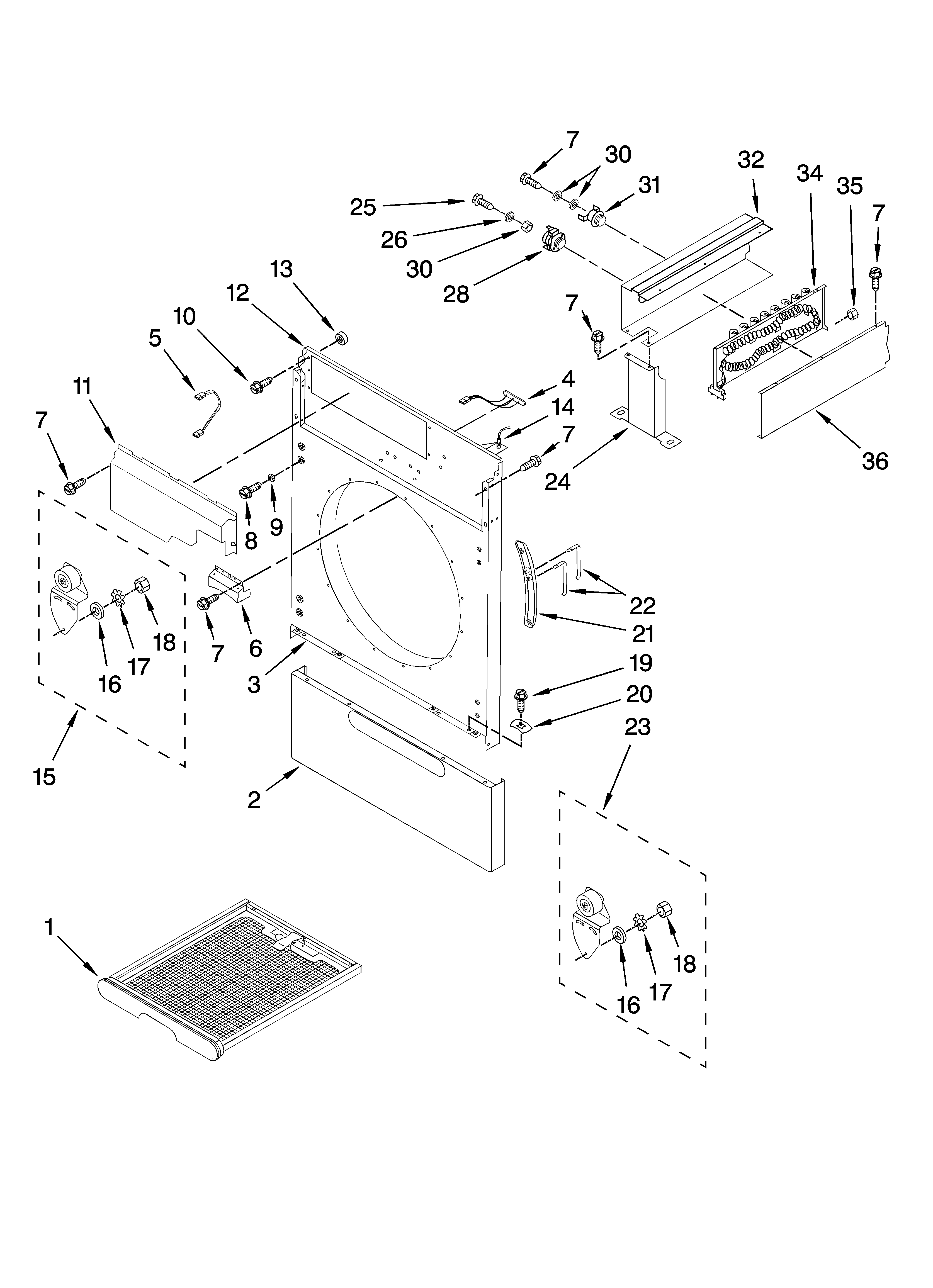 Front/toe panel and heater parts