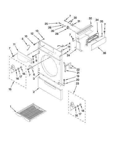 Front/toe panel and heater parts