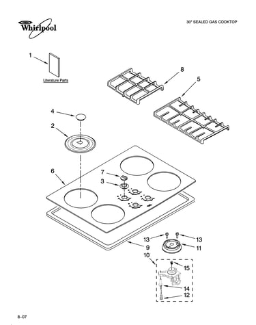 Cooktop, burner and grate parts