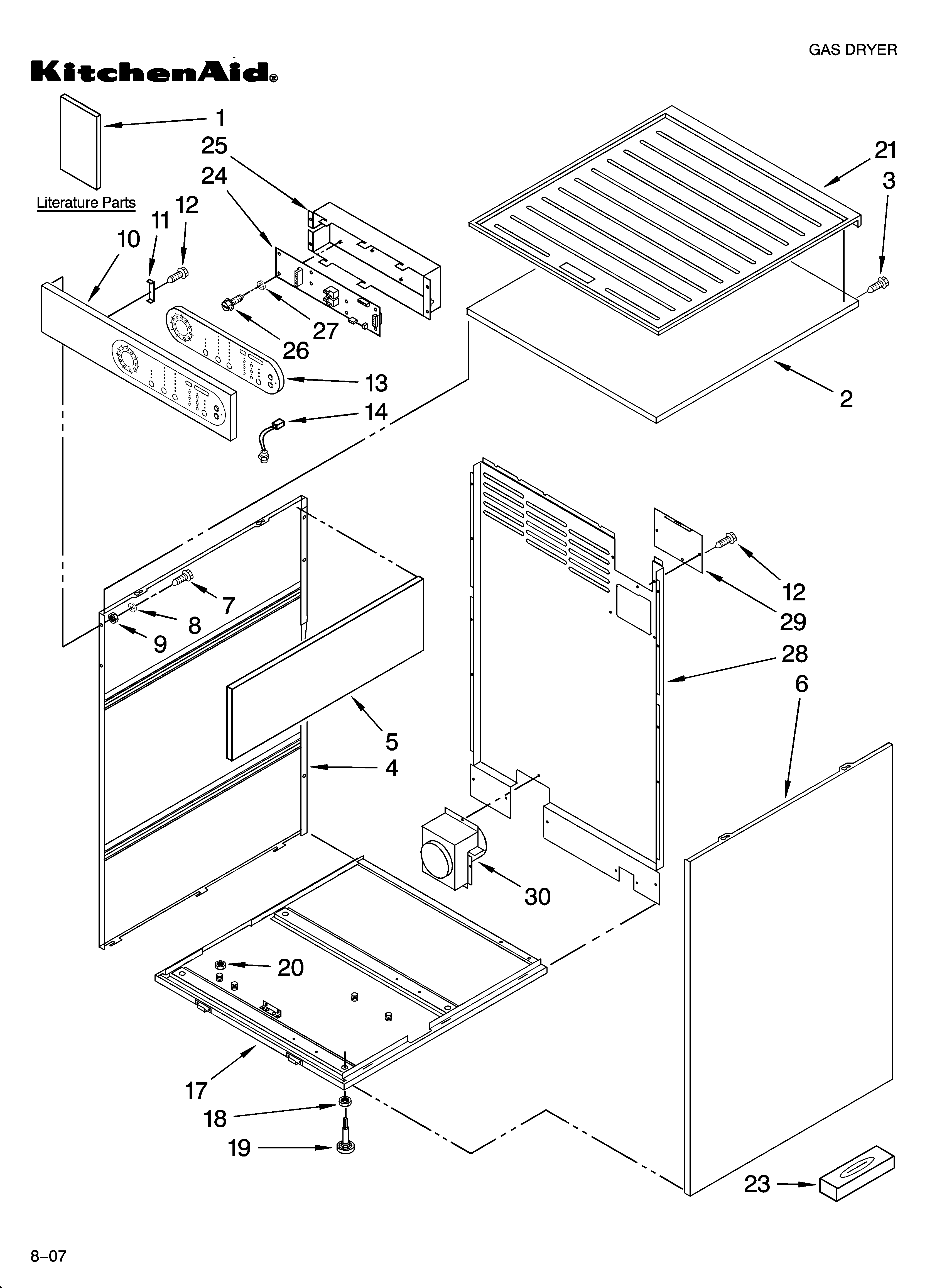 Top, controls and cabinet parts