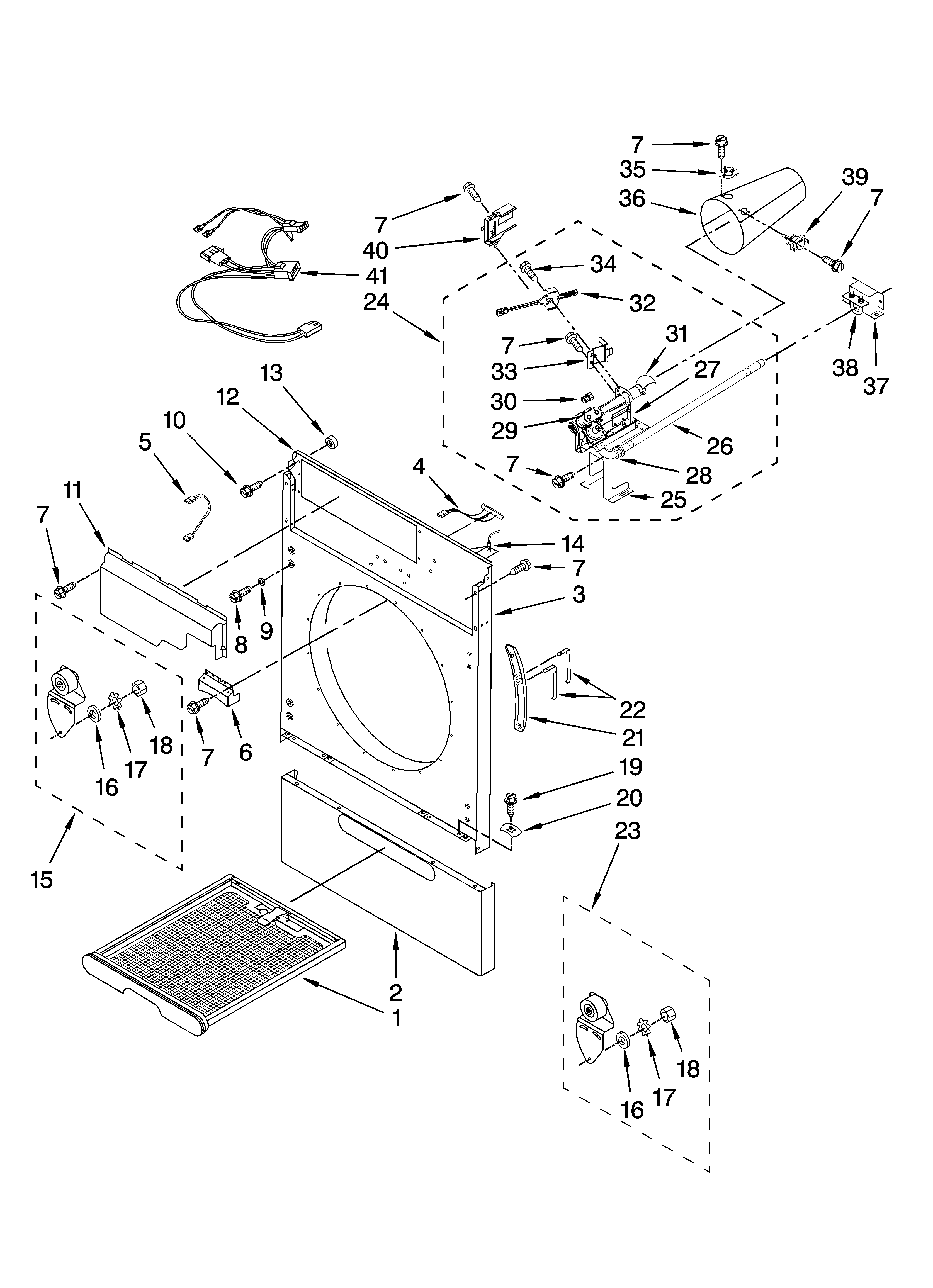Front/toe panel and burner parts