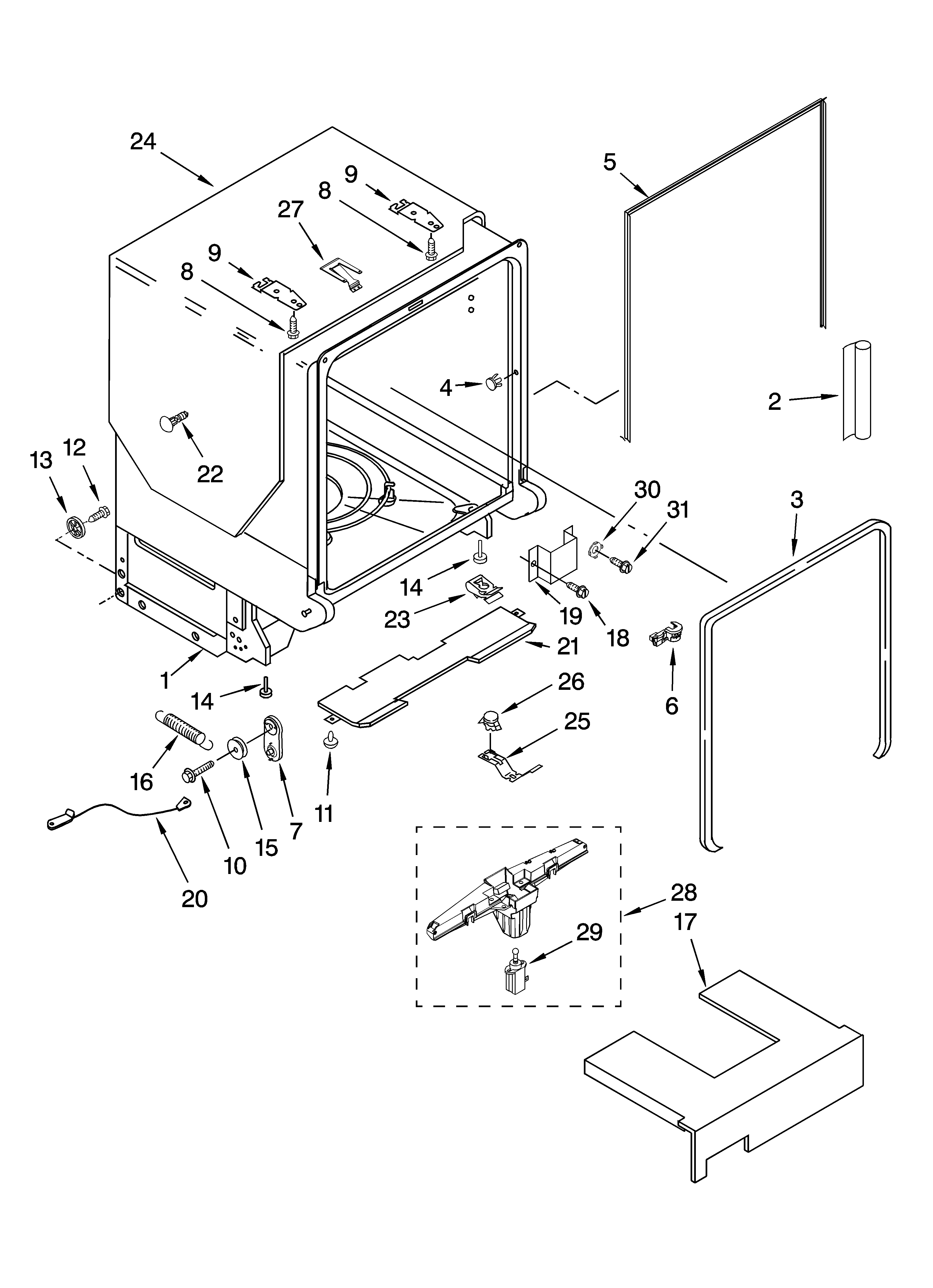 Tub and frame parts