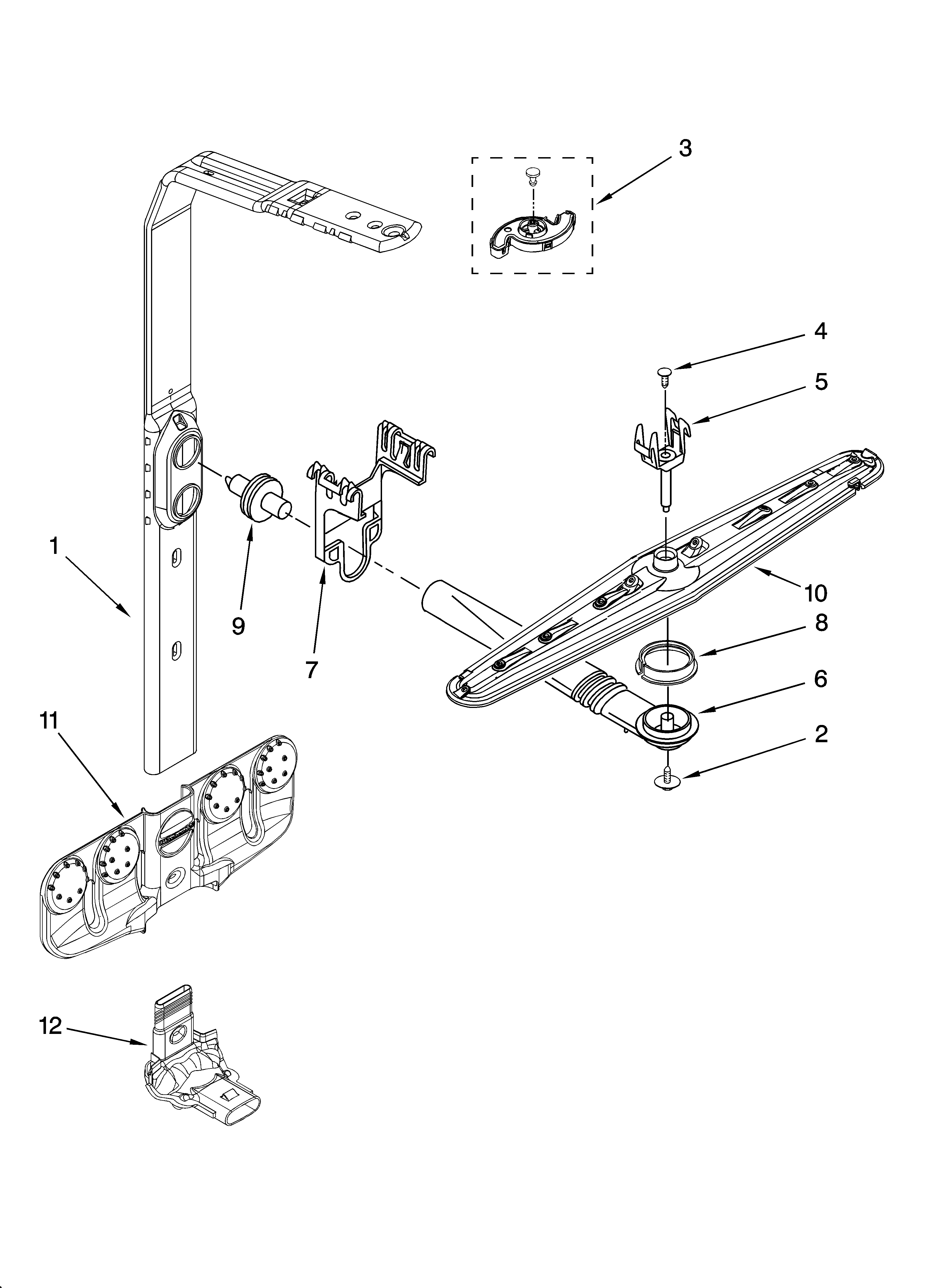 Upper wash and rinse parts