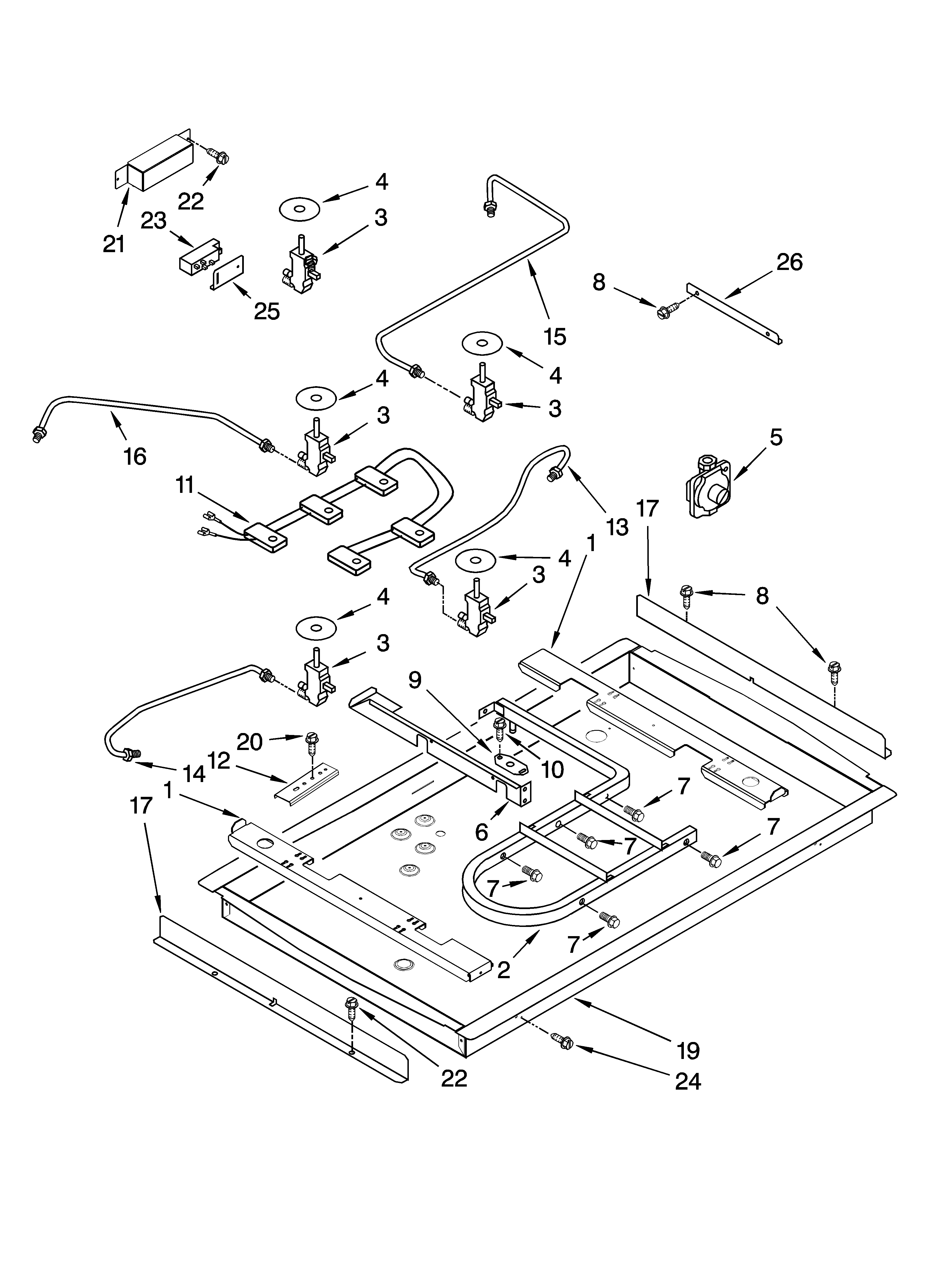 Burner box, gas valves, and switches, optional parts