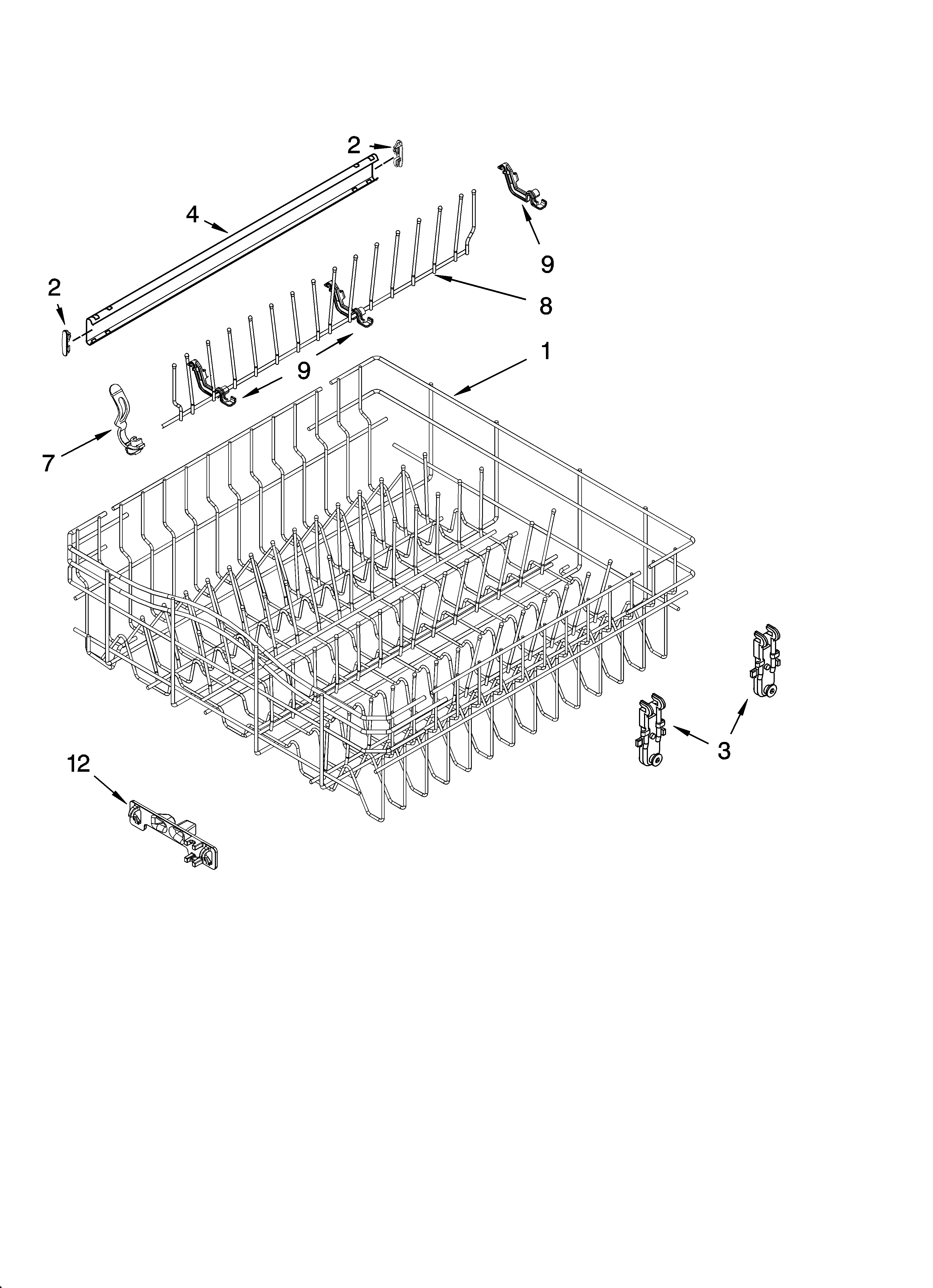 Upper rack and track parts