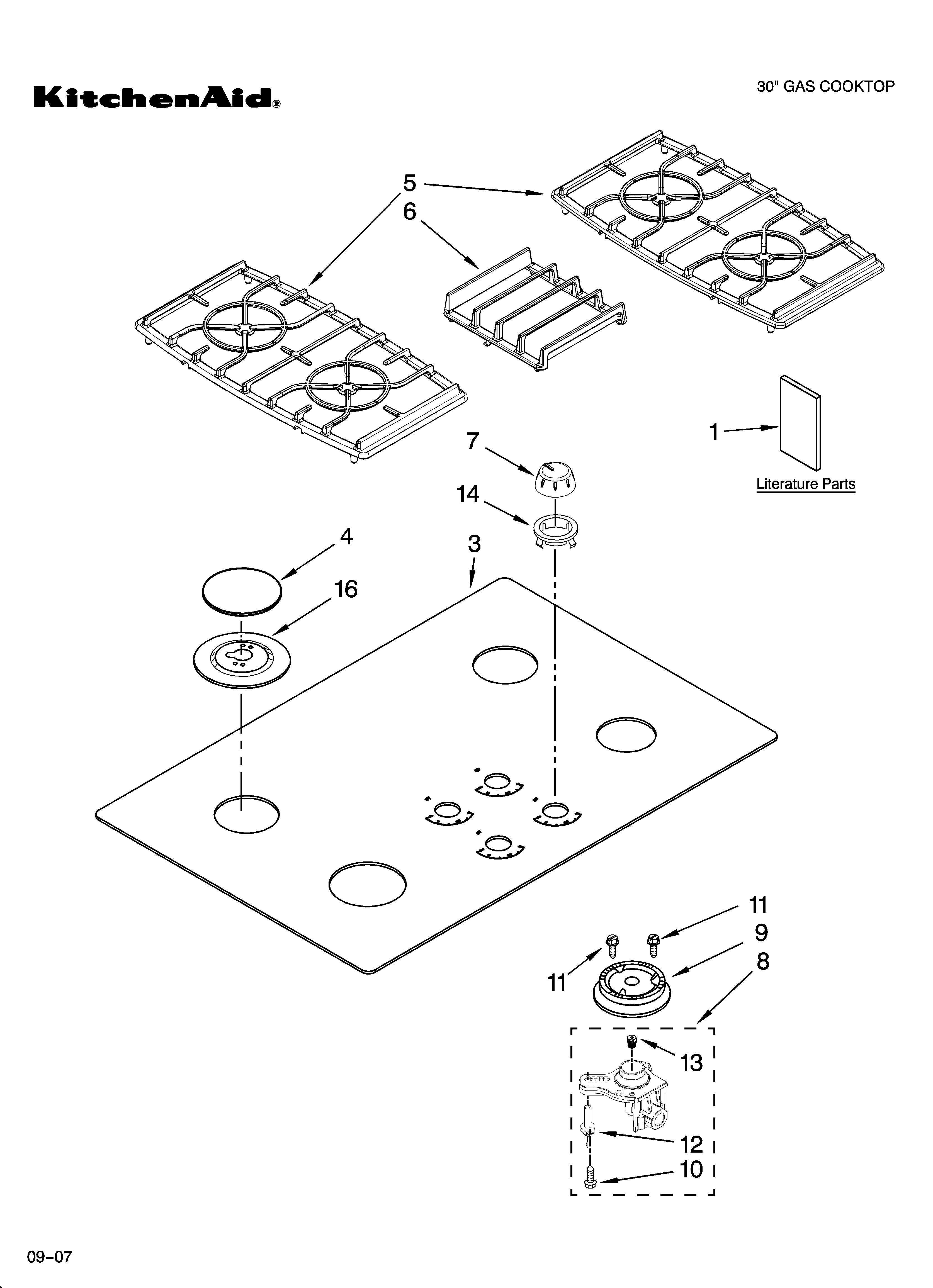 Cooktop, burner and grate parts