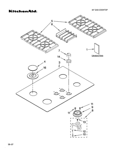 Cooktop, burner and grate parts