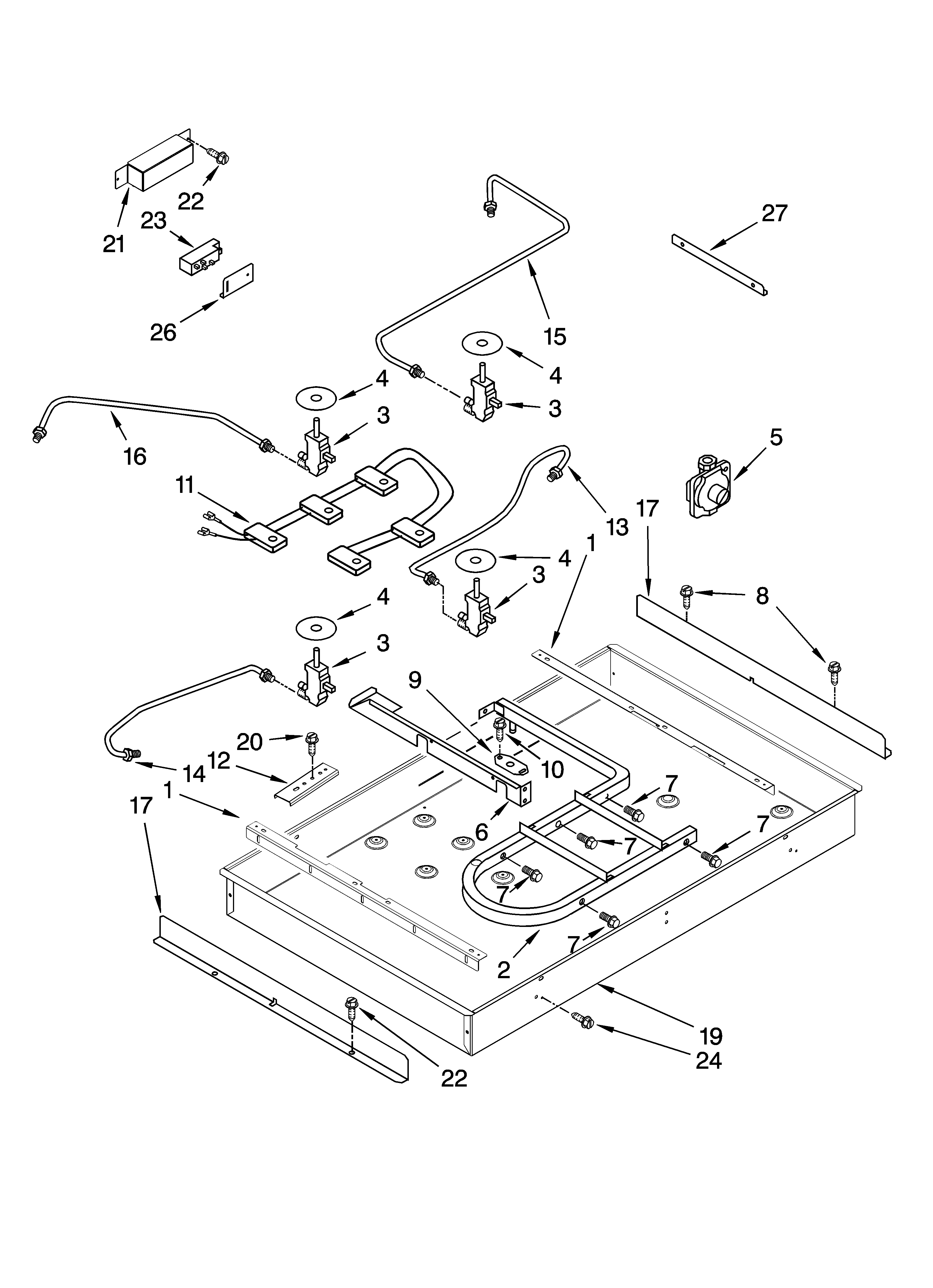 Burner box, gas valves, and switches, optional parts