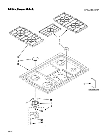 Cooktop, burner and grate parts