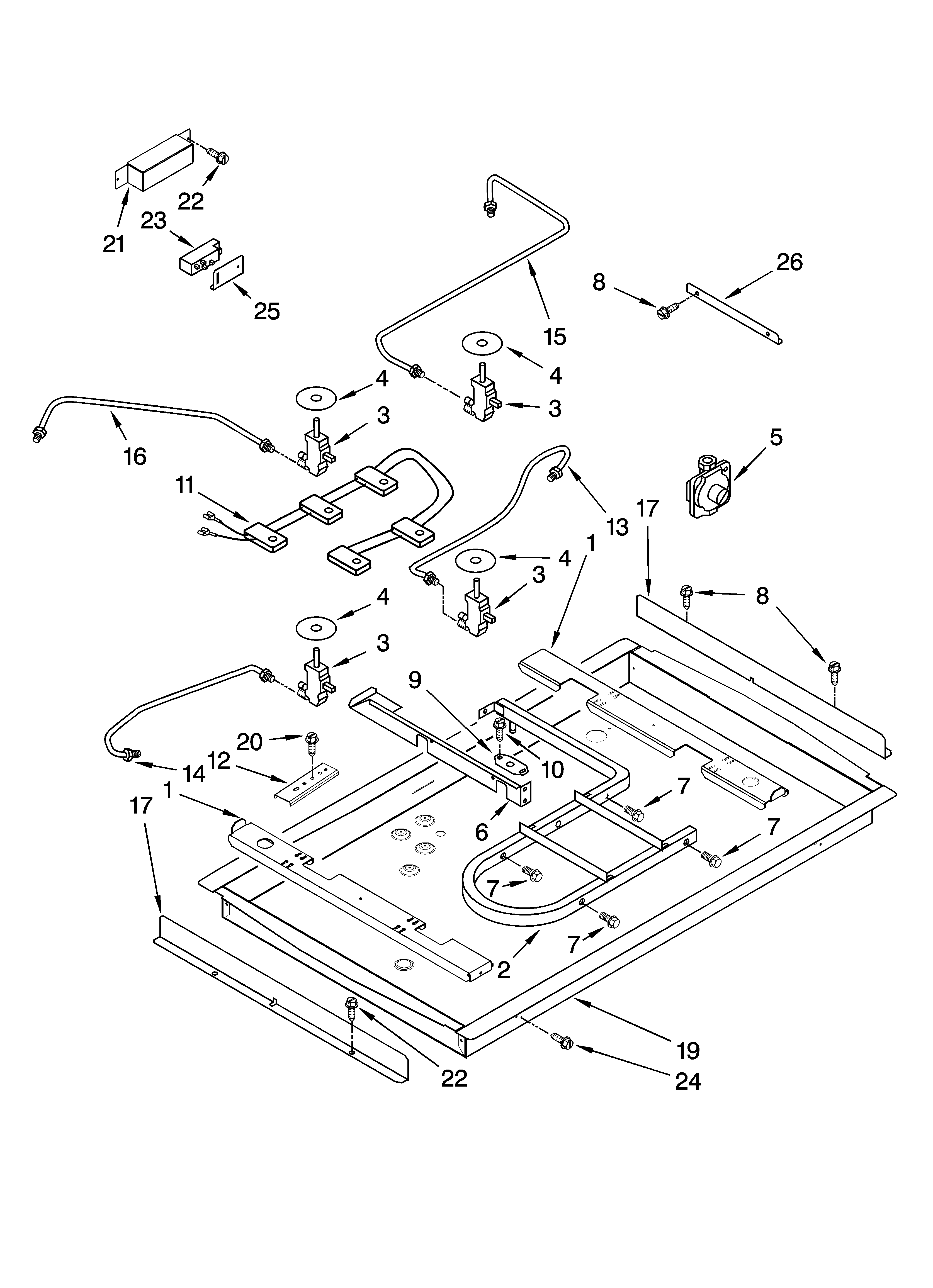 Burner box, gas valves, and switches, optional parts