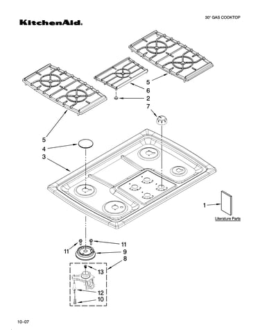 Cooktop, burner and grate parts