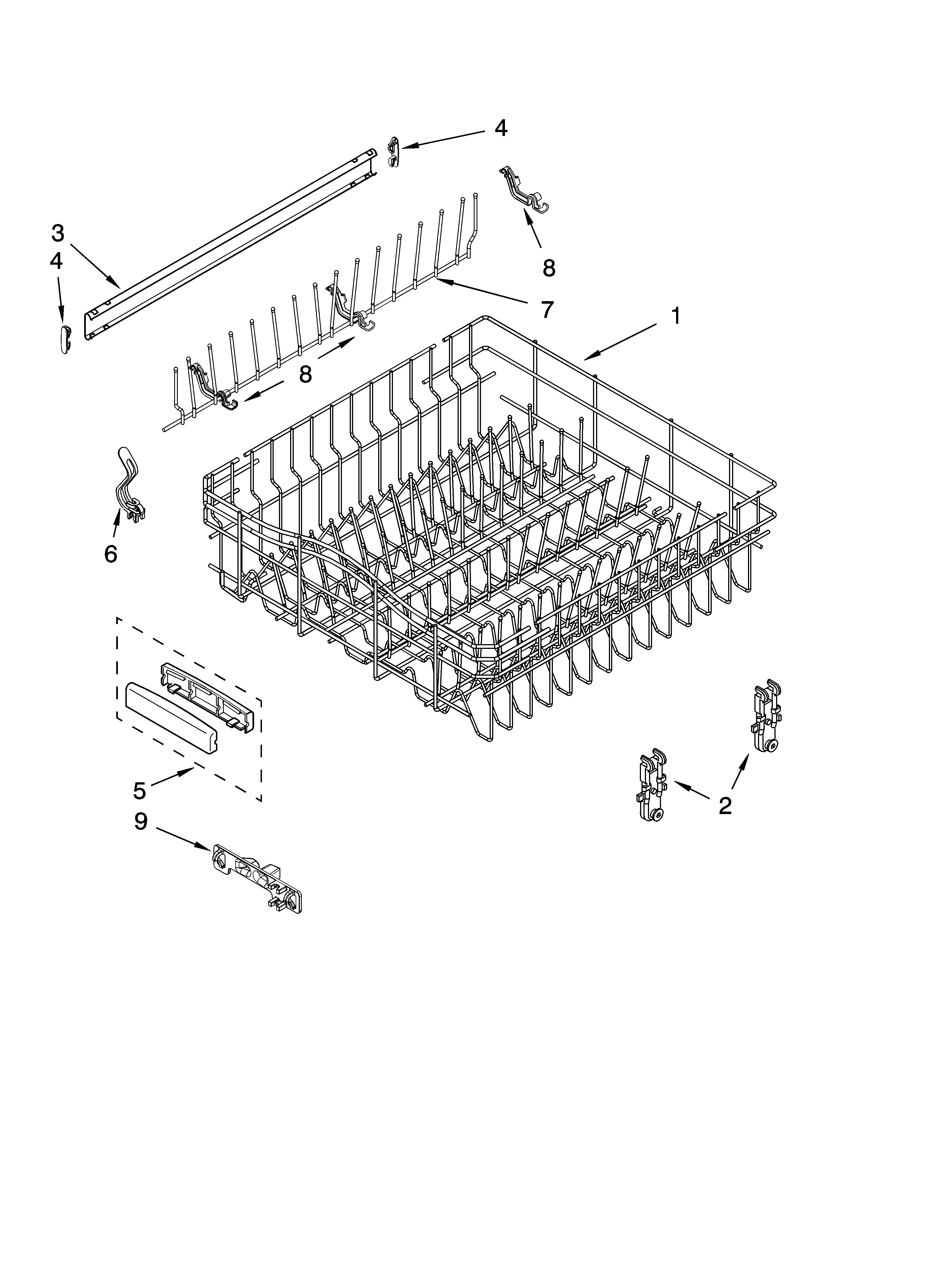 Upper rack and track parts
