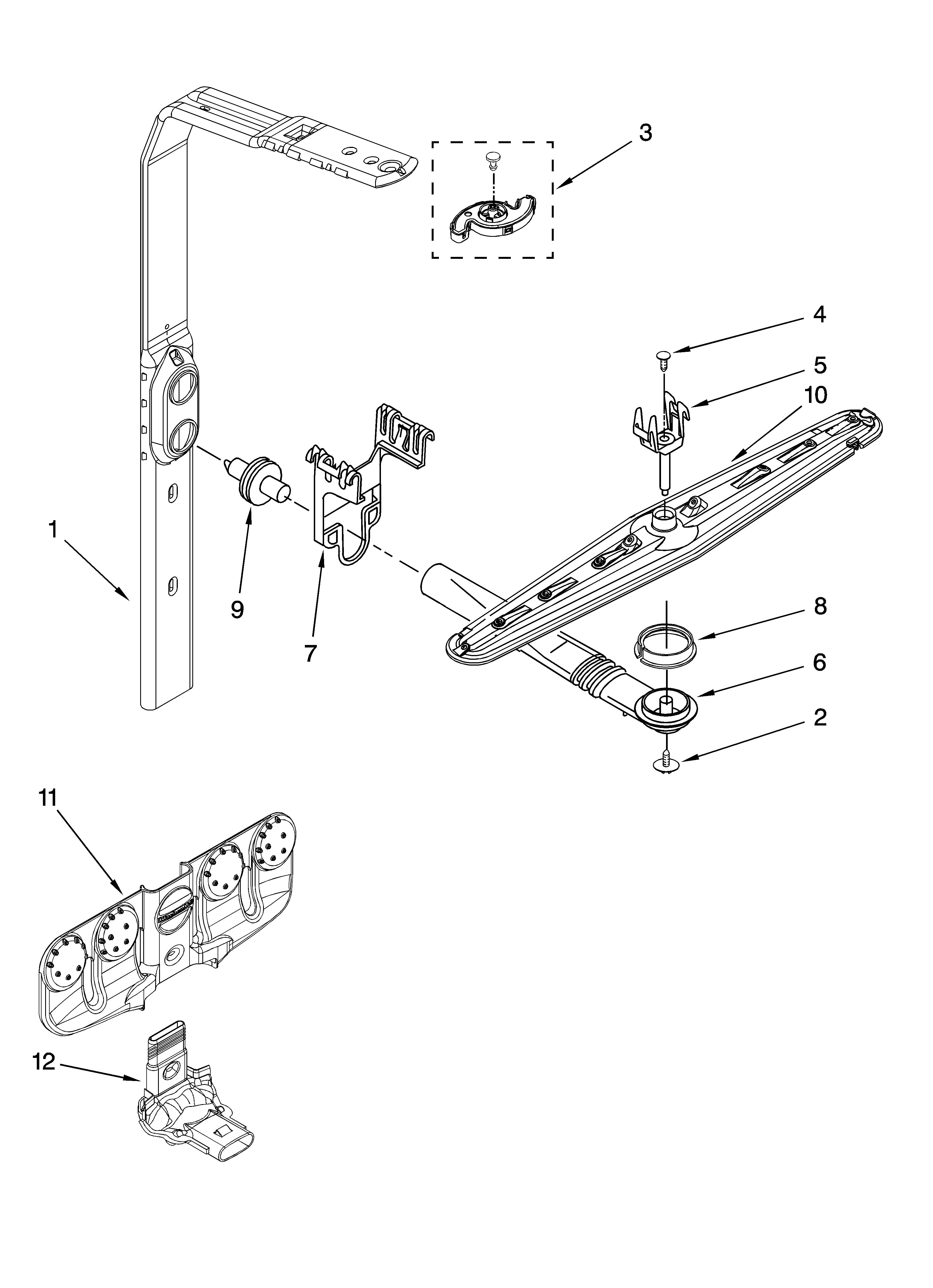 Upper wash and rinse parts