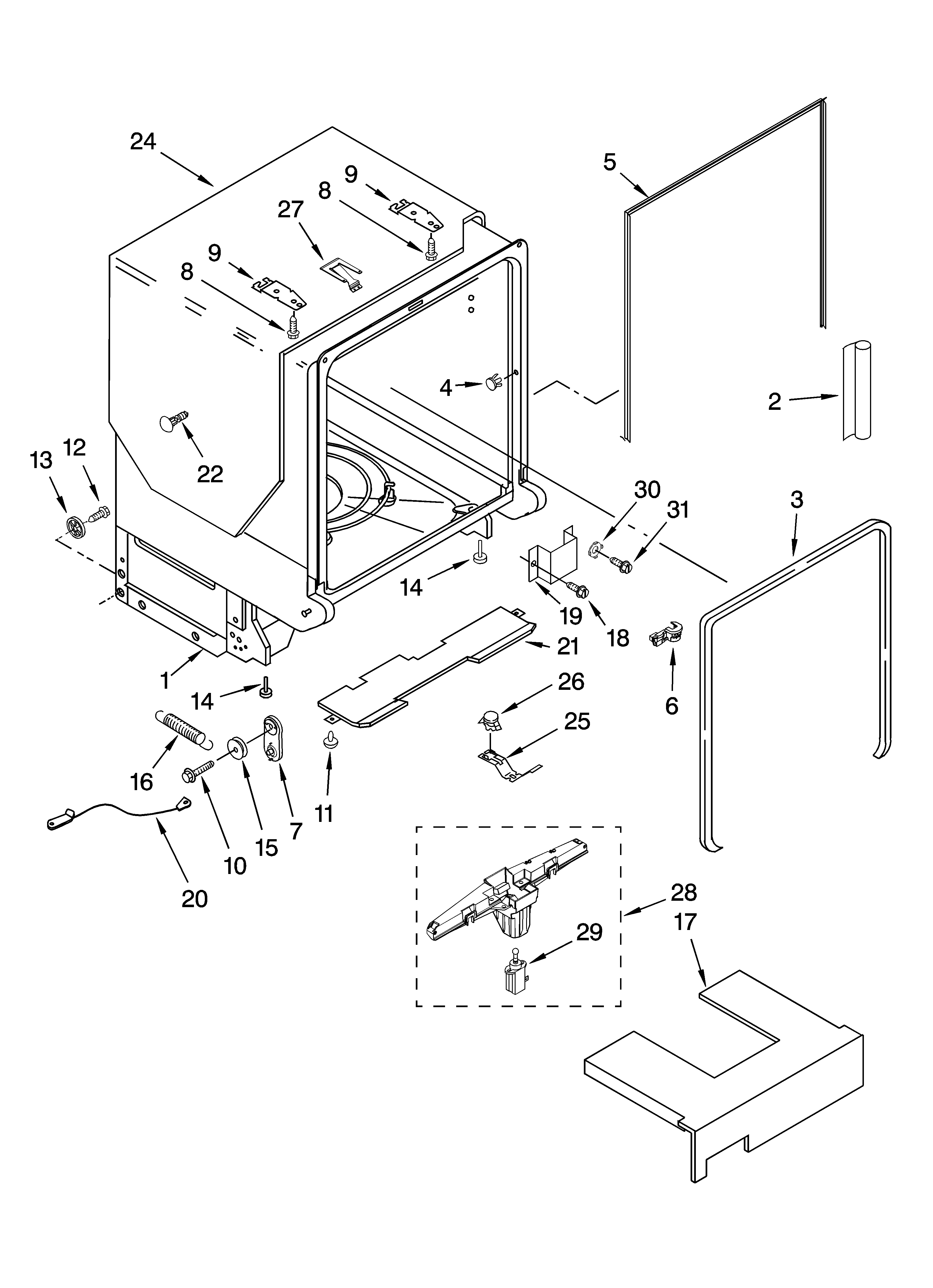 Tub and frame parts