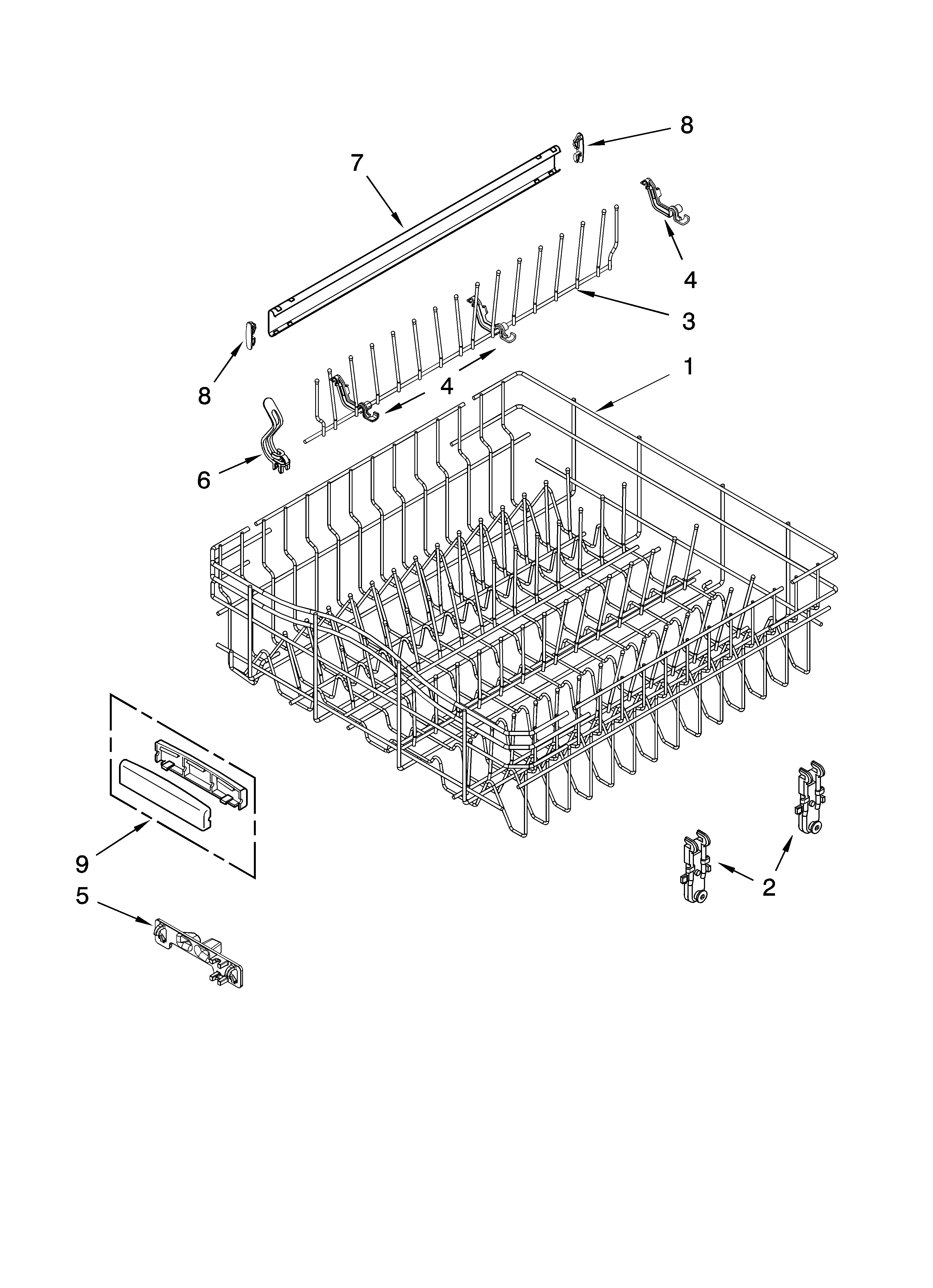 Upper rack and track parts