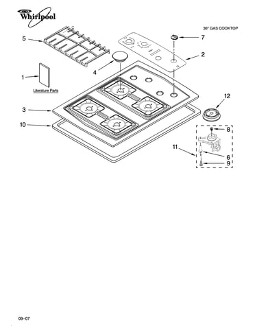 Cooktop, burner and grate parts
