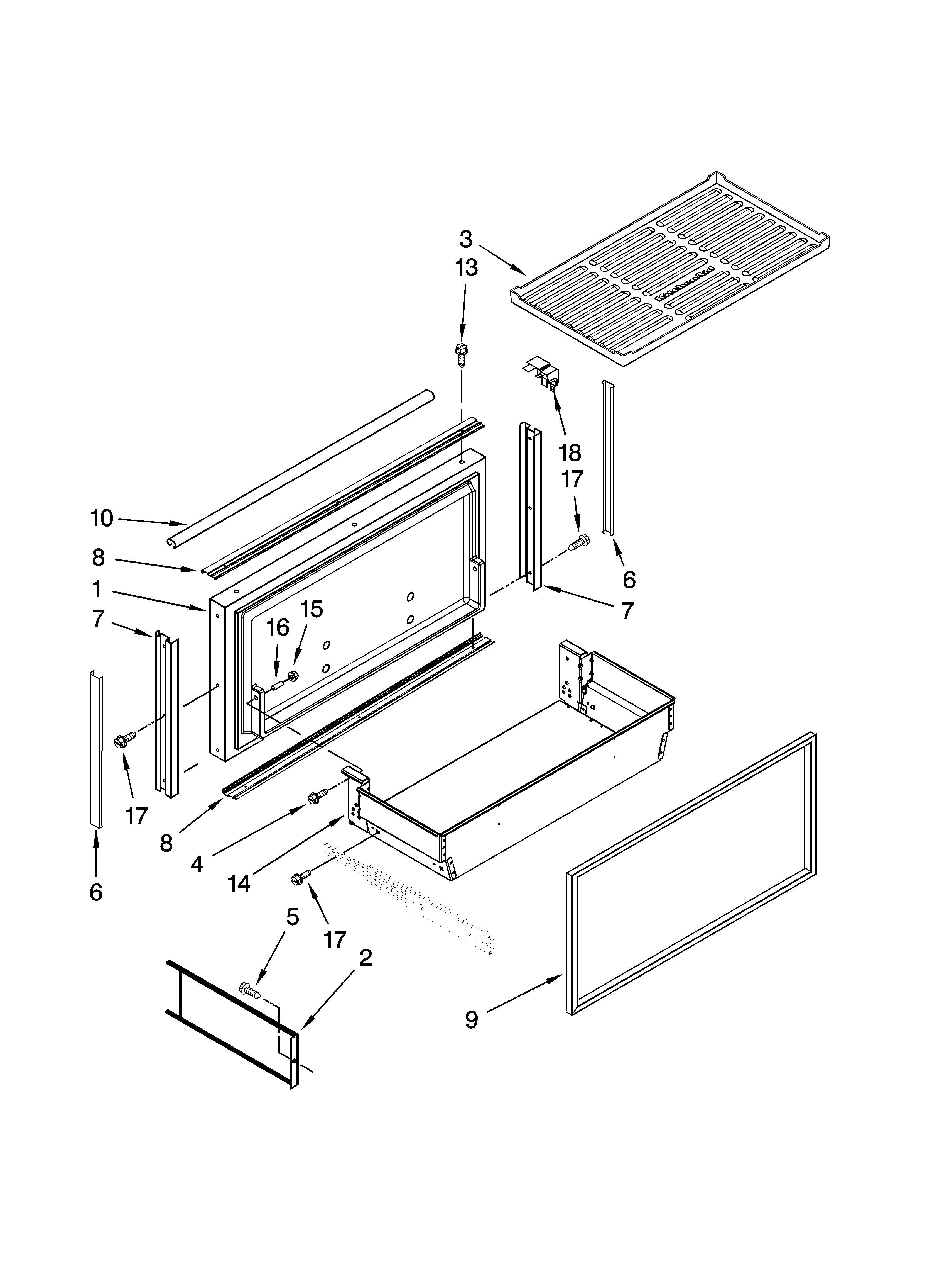 Freezer door and basket parts