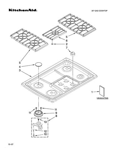 Cooktop, burner and grate parts
