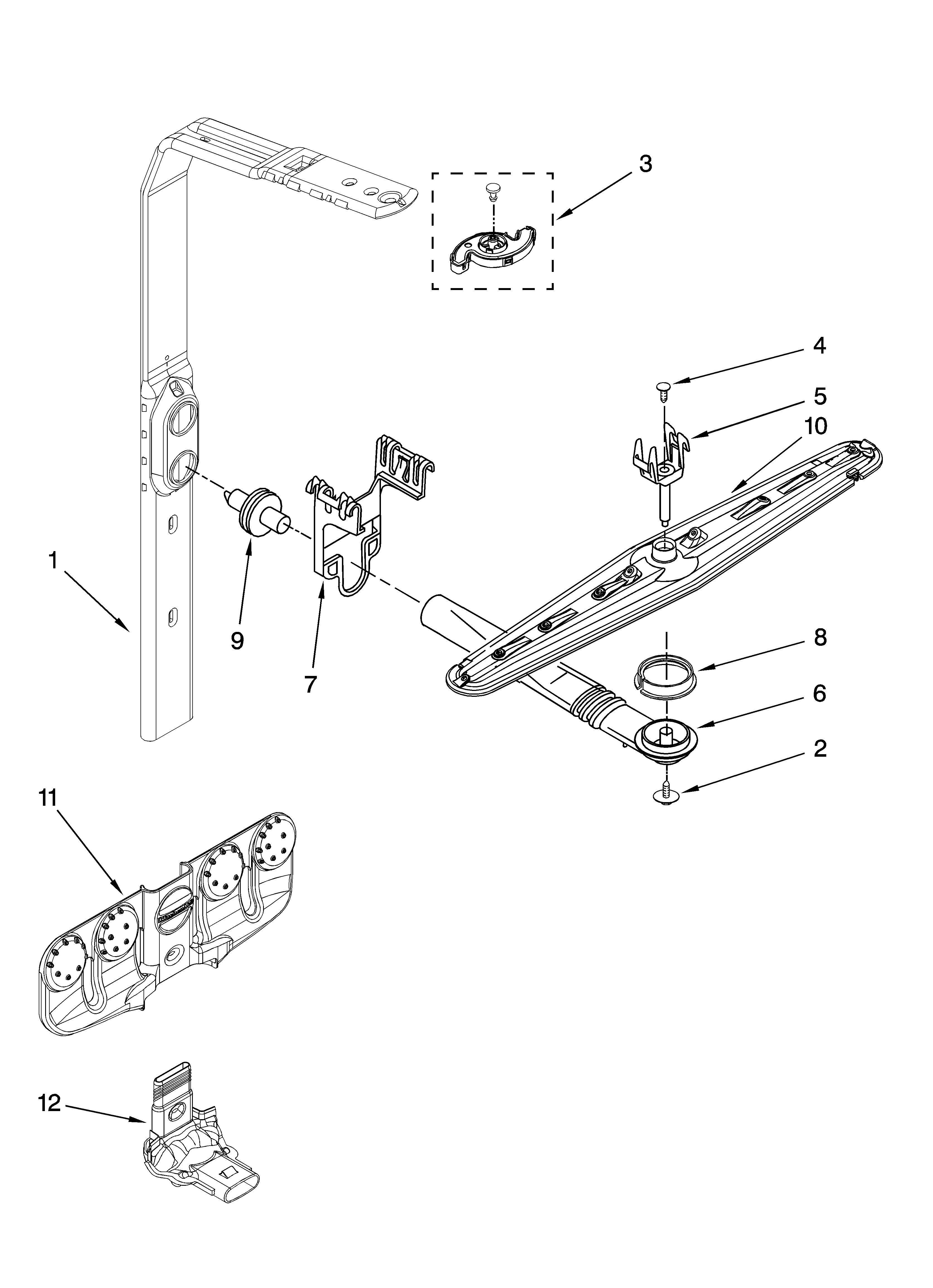 Upper wash and rinse parts