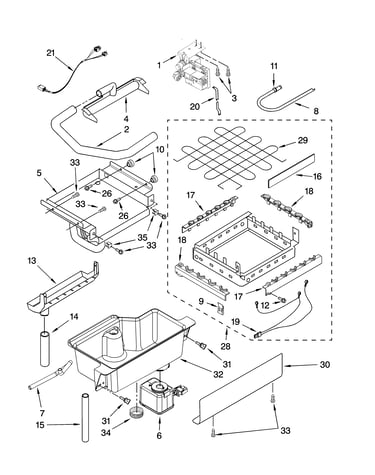 Evaporator, ice cutter grid and water parts