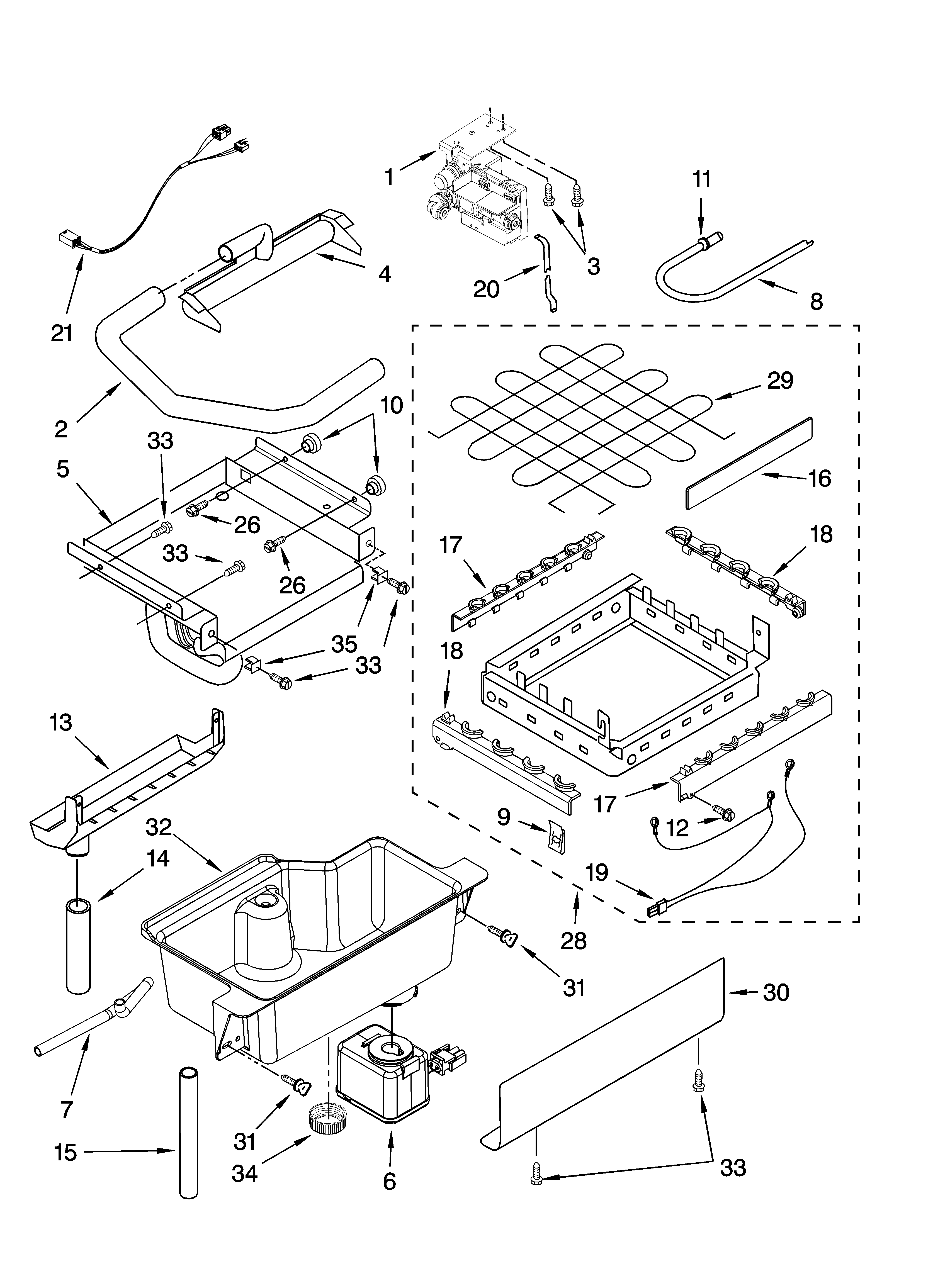 Evaporator, ice cutter grid and water parts