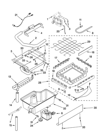 Evaporator, ice cutter grid and water parts