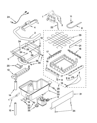 Evaporator, ice cutter grid and water parts