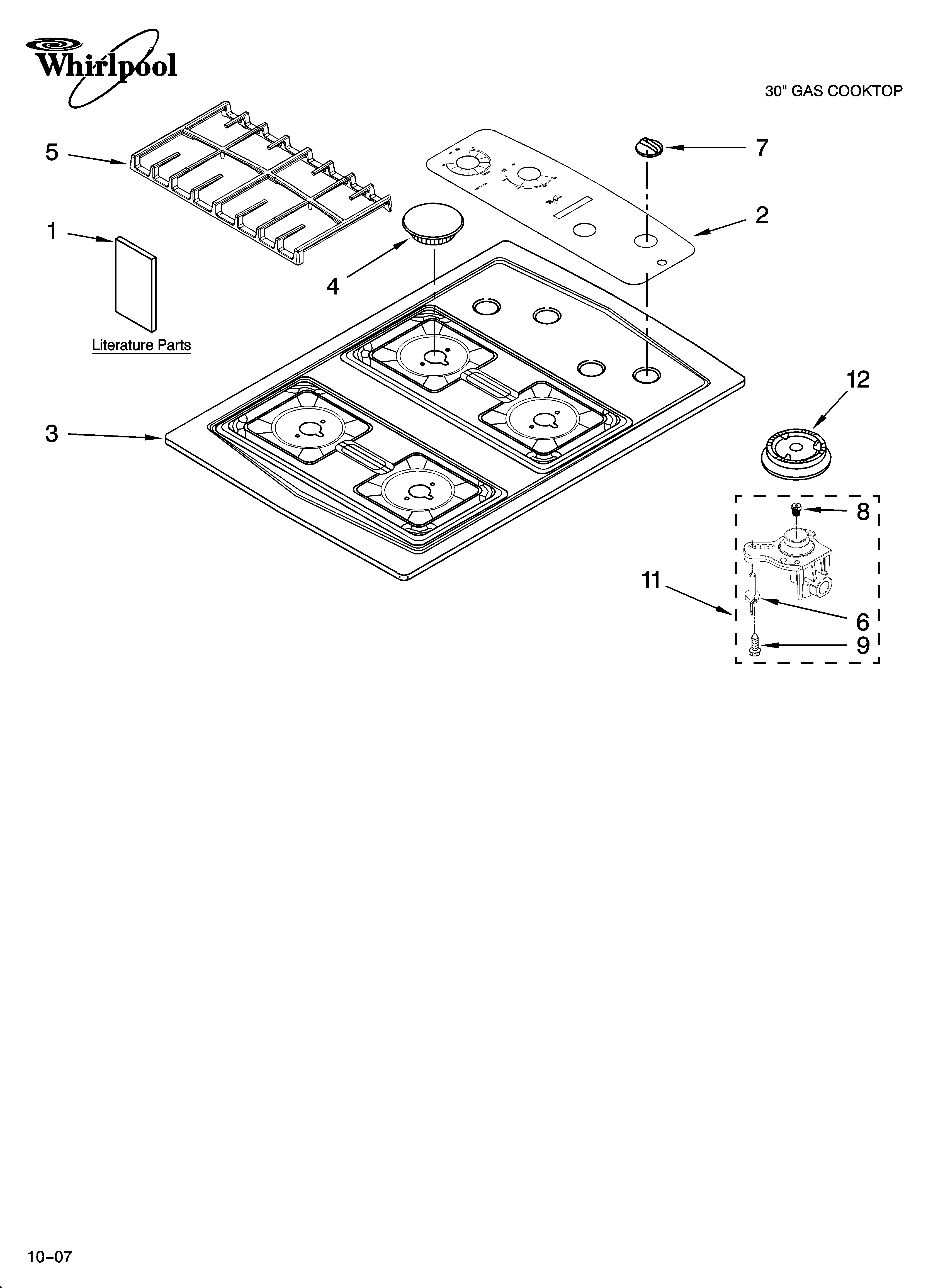 Cooktop, burner and grate parts