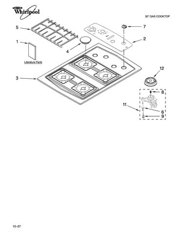 Cooktop, burner and grate parts