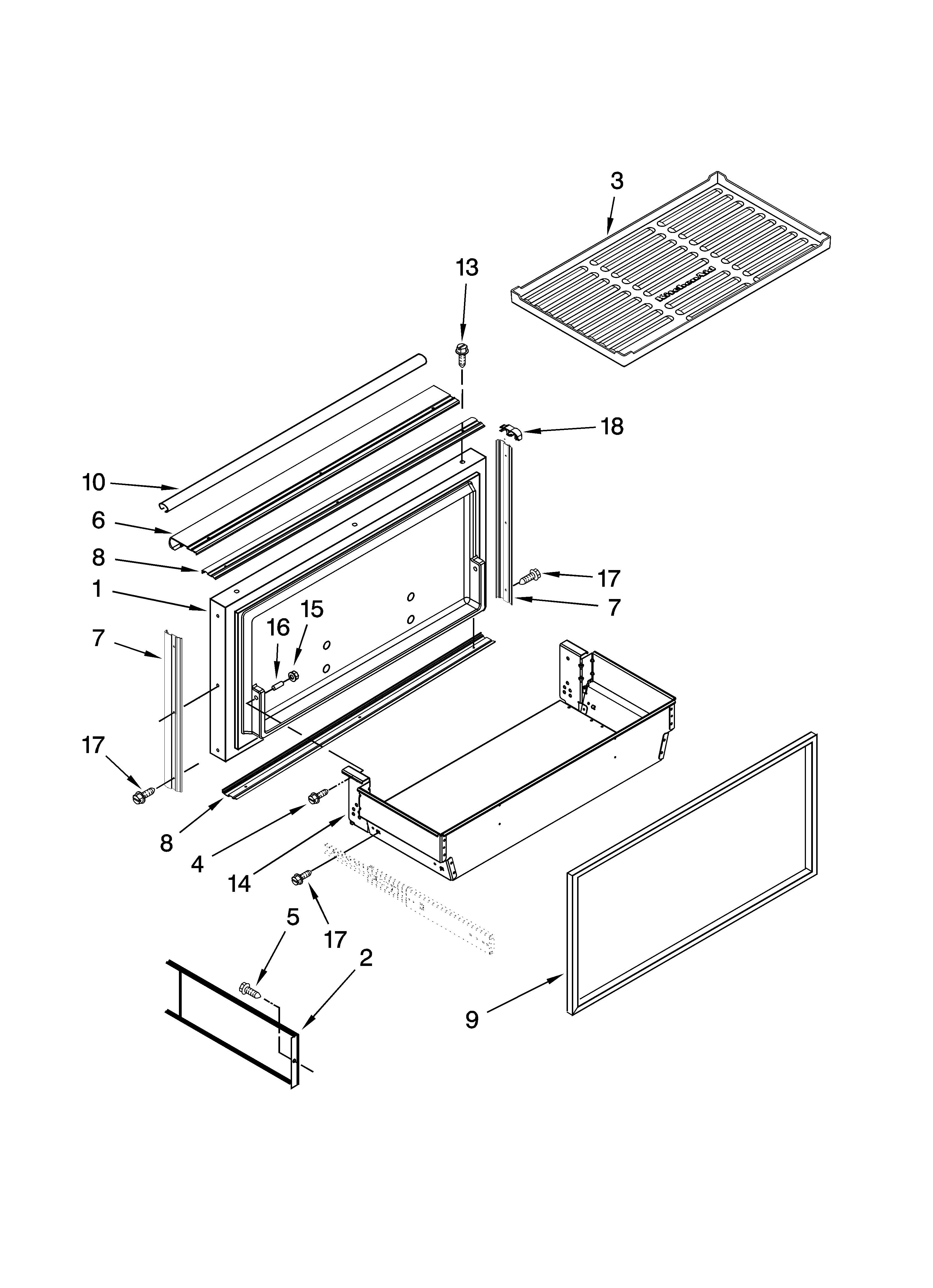 Freezer door and basket parts