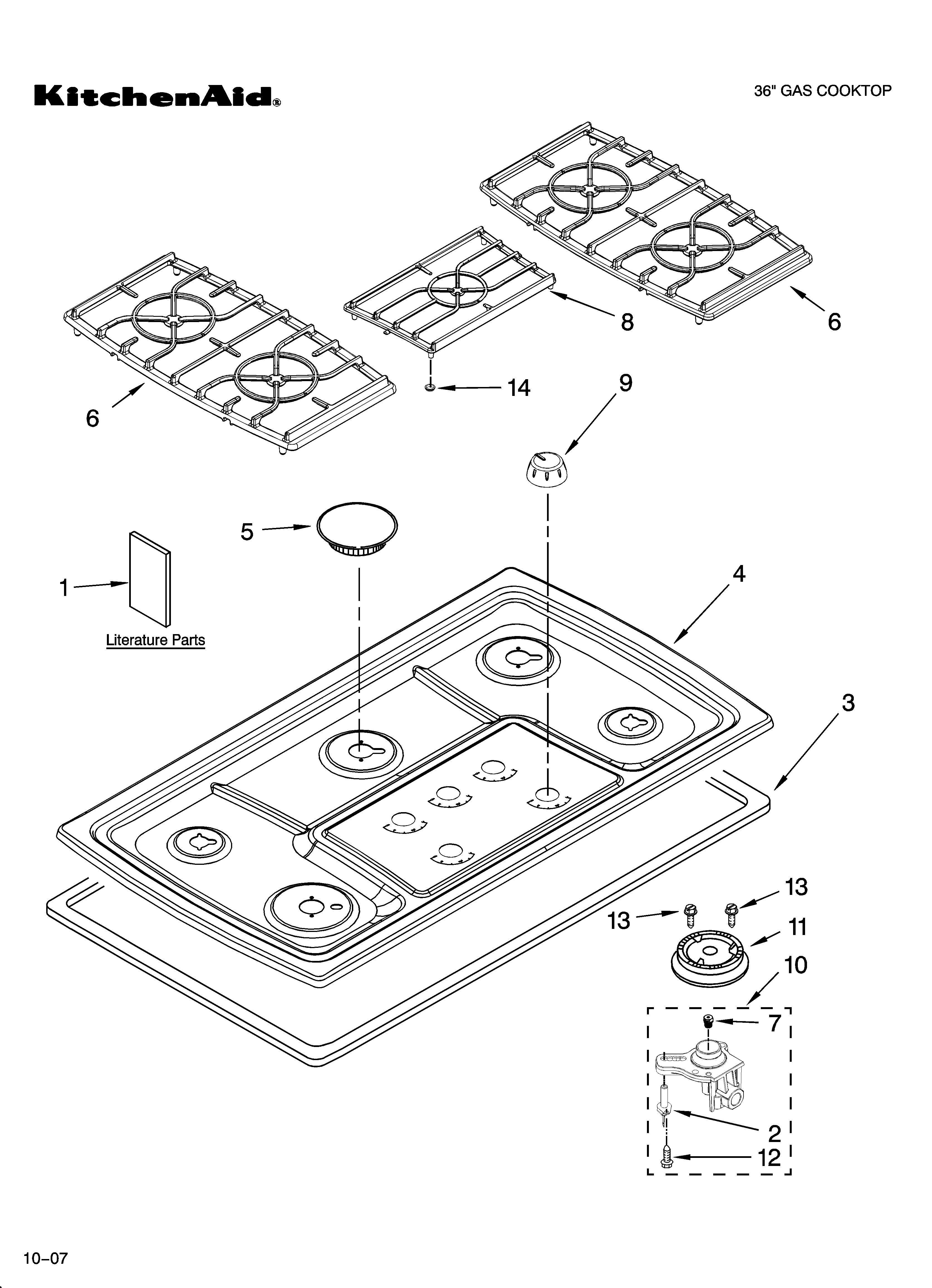 Cooktop, burner and grate parts