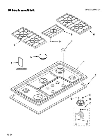 Cooktop, burner and grate parts