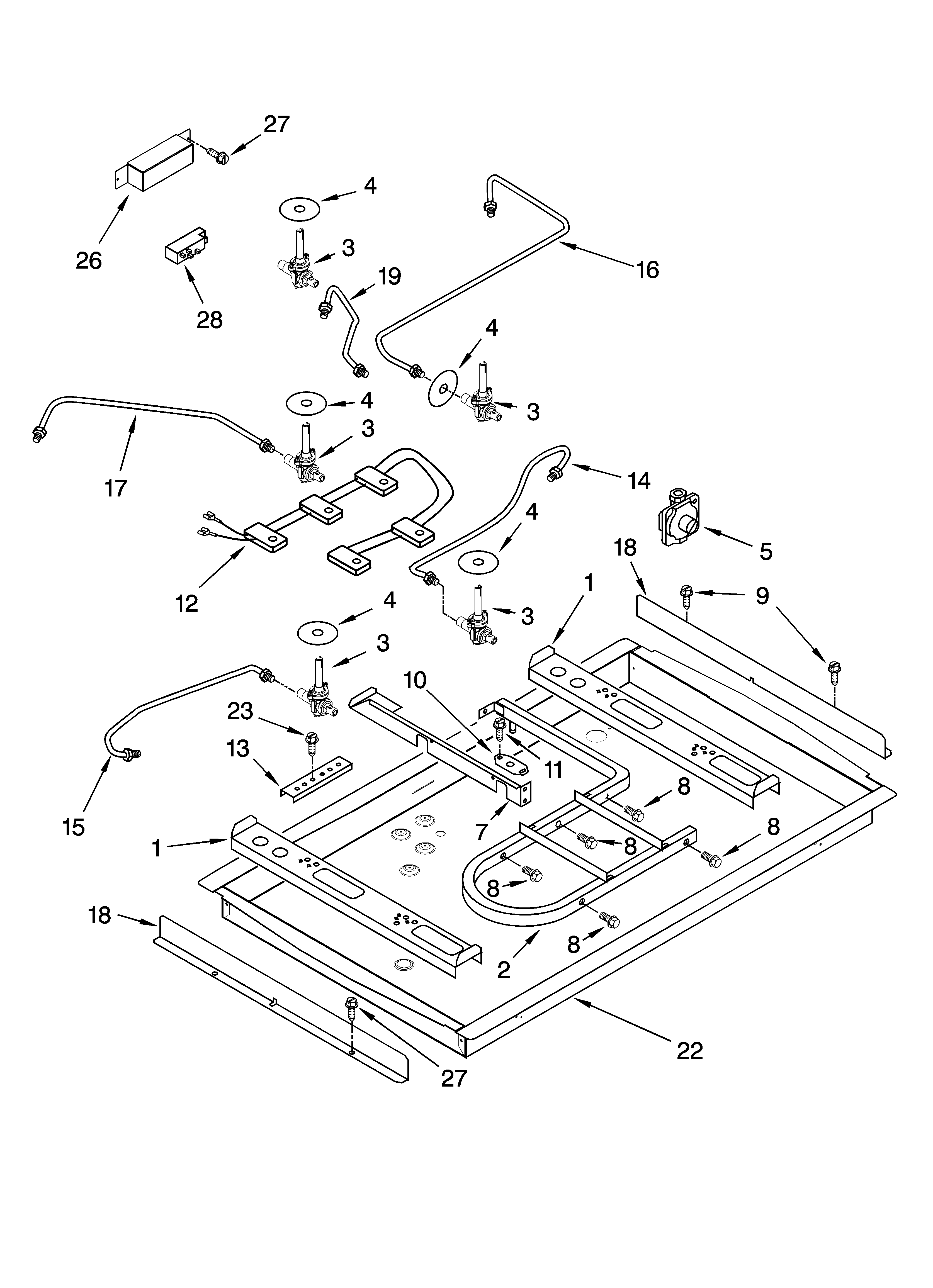 Burner box, gas valves, and switches, optional parts