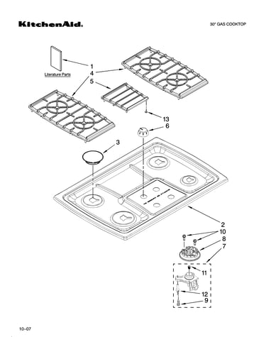 Cooktop, burner and grate parts