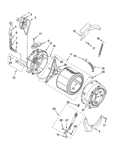 Tub and basket parts, optional parts (not included)