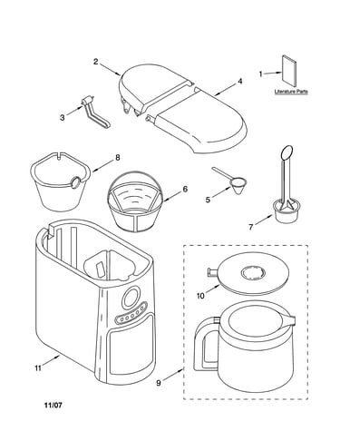 Water tank, carafe, and filter parts