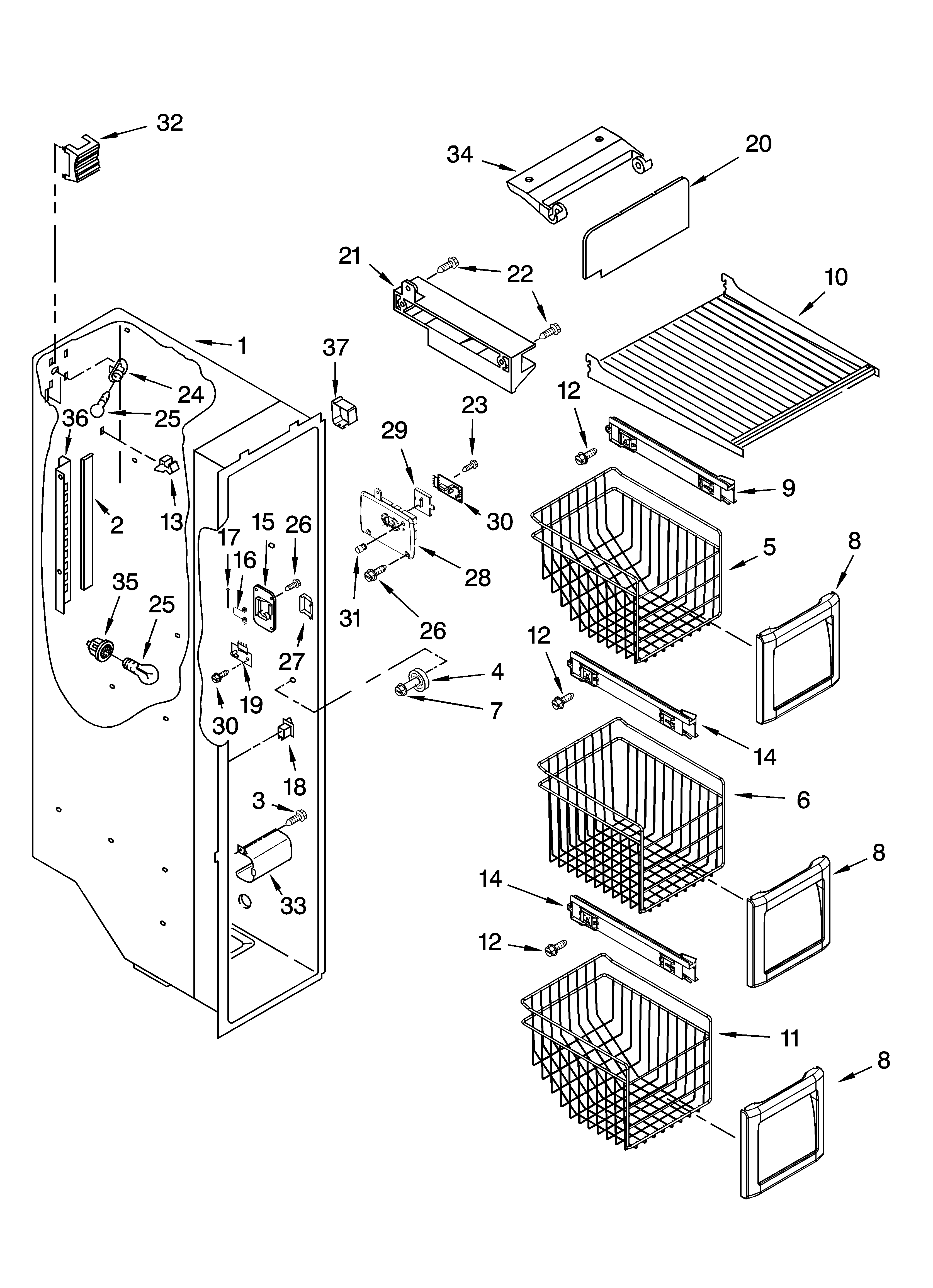 Freezer liner parts