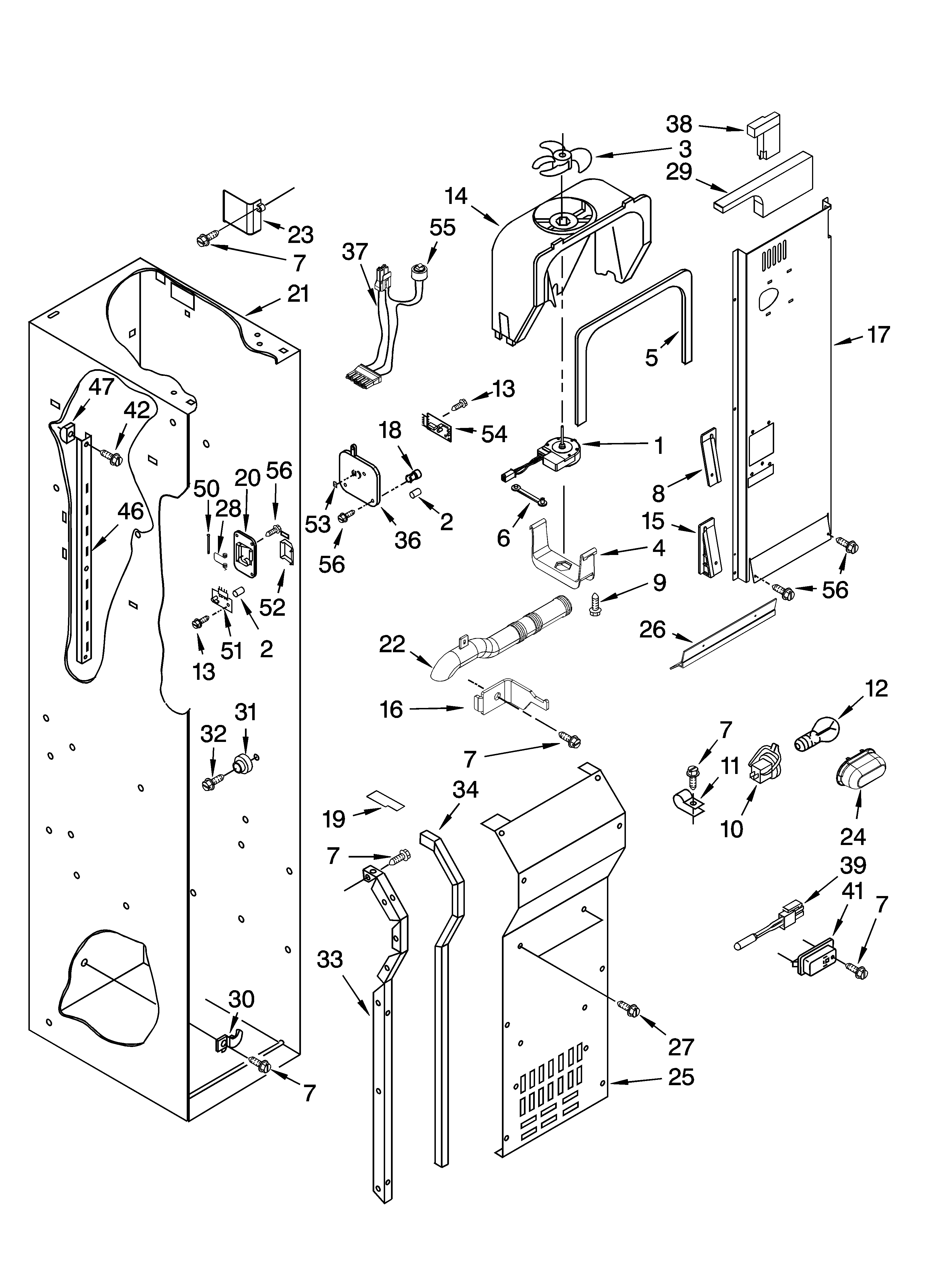 Freezer liner and air flow parts