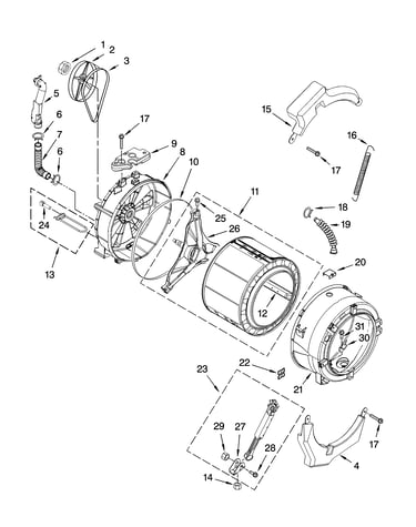 Tub and basket parts, optional parts (not included)